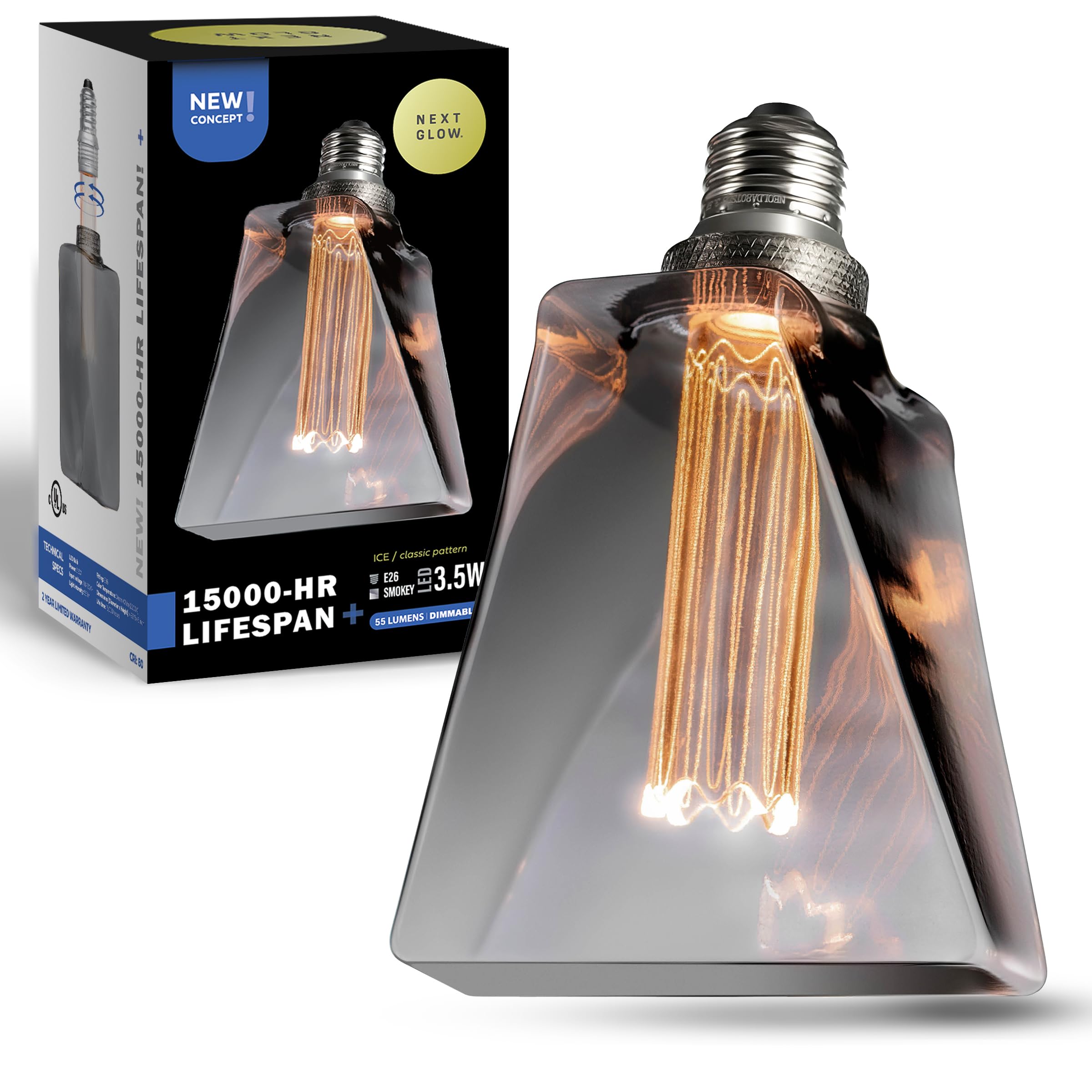 Next Glow E26 LED Decorative Light Bulb, 20W Equivalent, Dimmable, Glass, Smoke/Grey, 1 Count, 55 Lumen