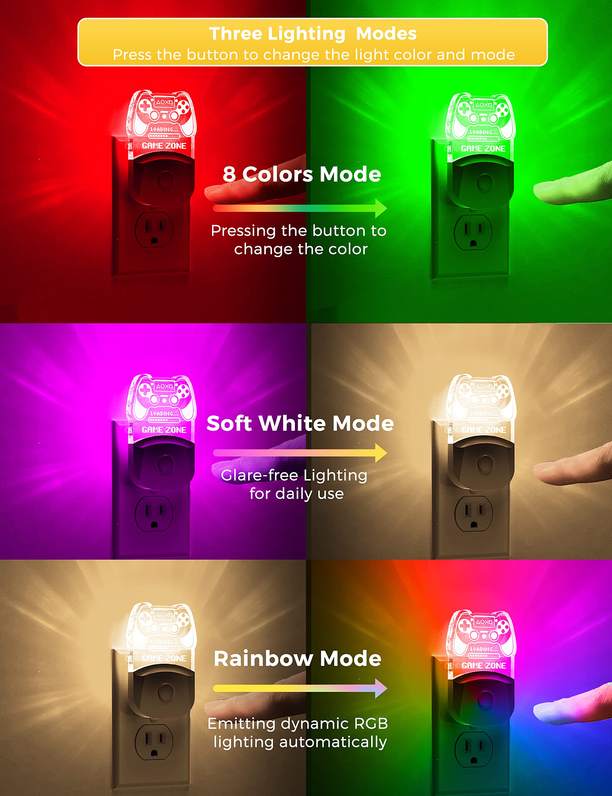 Led Game Sign Gamepad Shape Night Light, Plug In Night Light With Multi Color Personalized, Dusk To Dawn Sensor, Ideal For Boys,