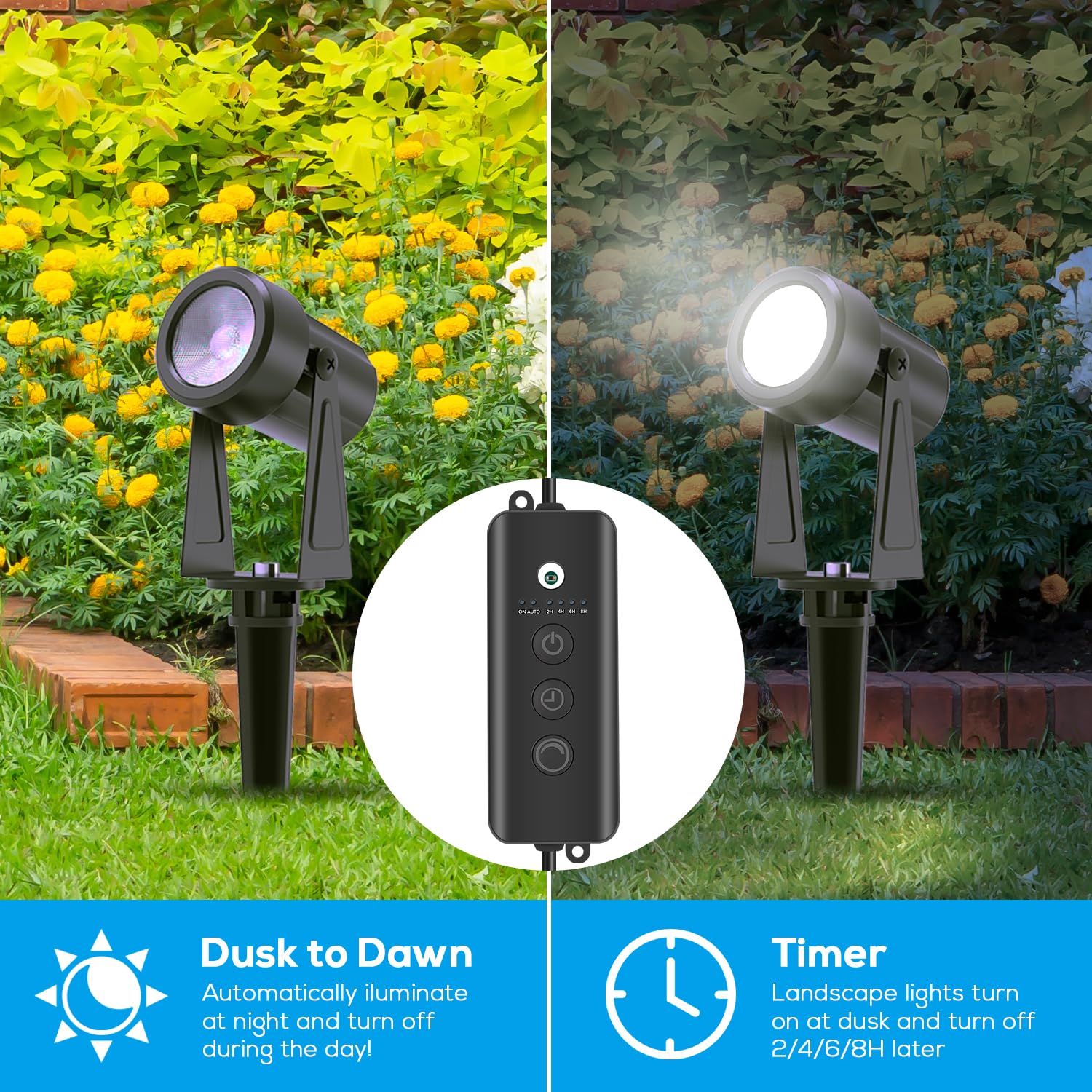 Zyan 10 Pack Outdoor Led Landscape Spotlights With Sensor, Dimmable With Timer, Dusk To Dawn, Ip65 Waterproof & Connectable
