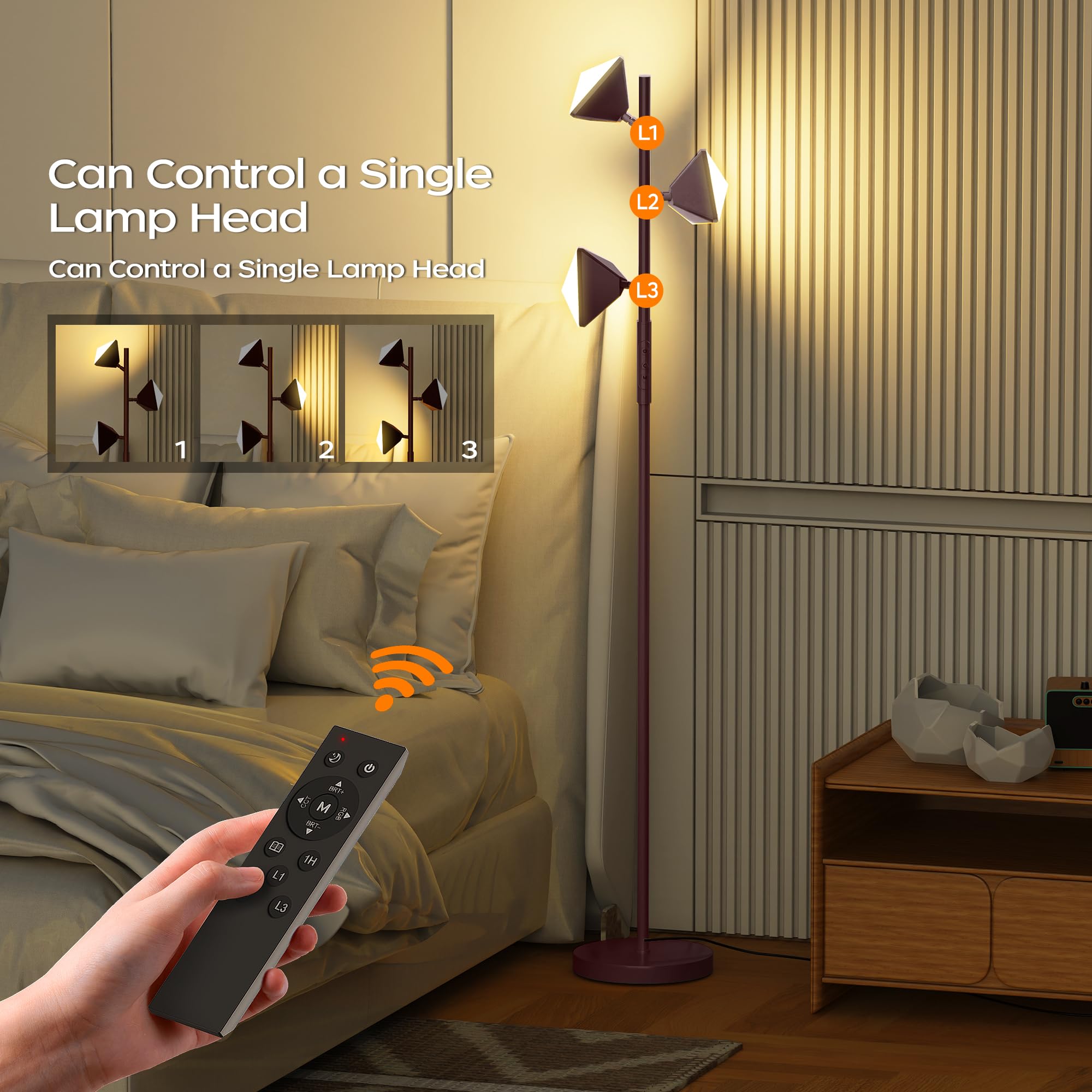 ROTTOGOON LED Tree Floor Lamp, 36W Dimmable with Remote, 4 Color Temperatures, Brown, Model ROFP086AZ1
