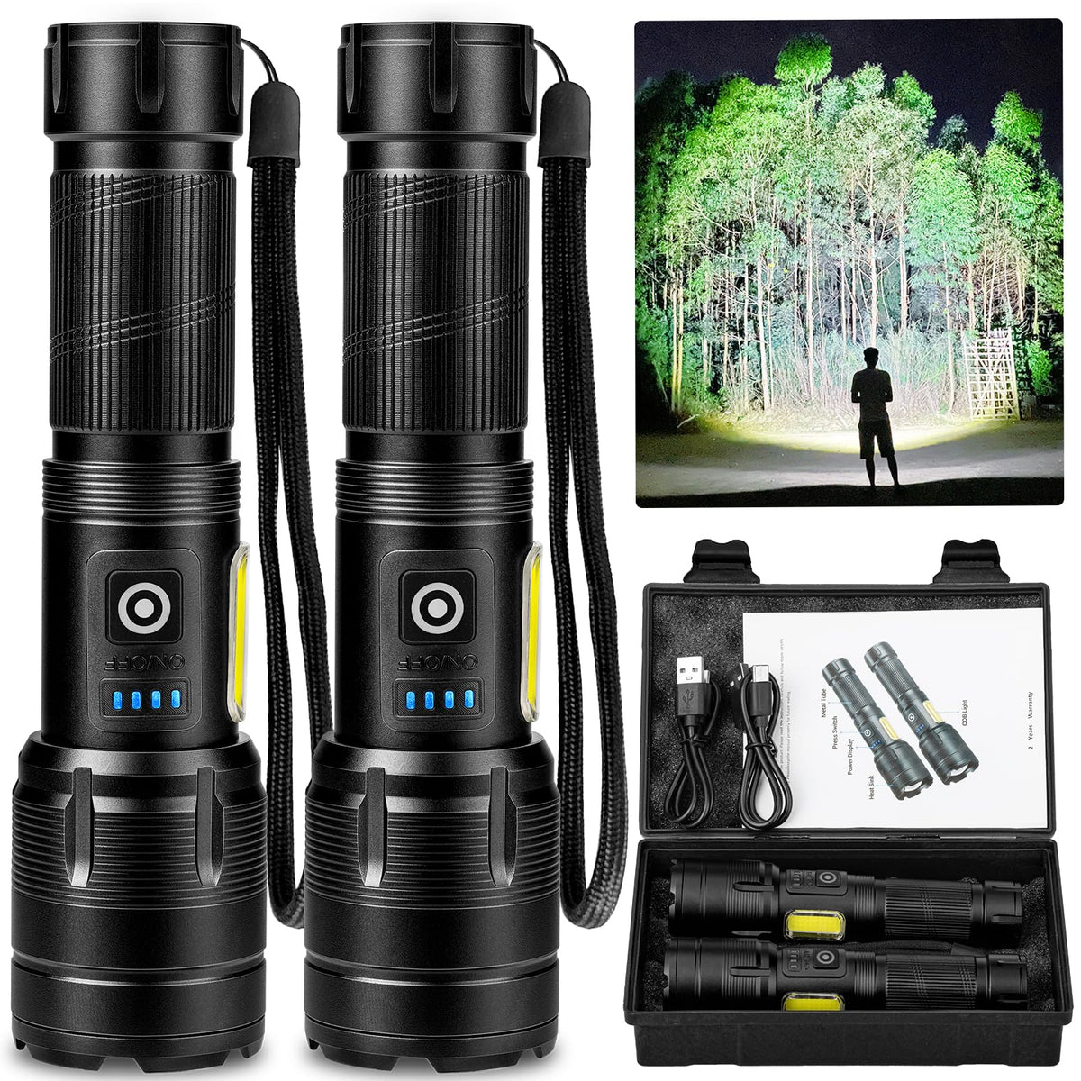 GDPLUS Rechargeable Flashlight 990000 High Lumens, Super Bright LED Flashlight with 7 Modes, Waterproof Powerful Flash Light for Camping, Home, Emergencies (Black)