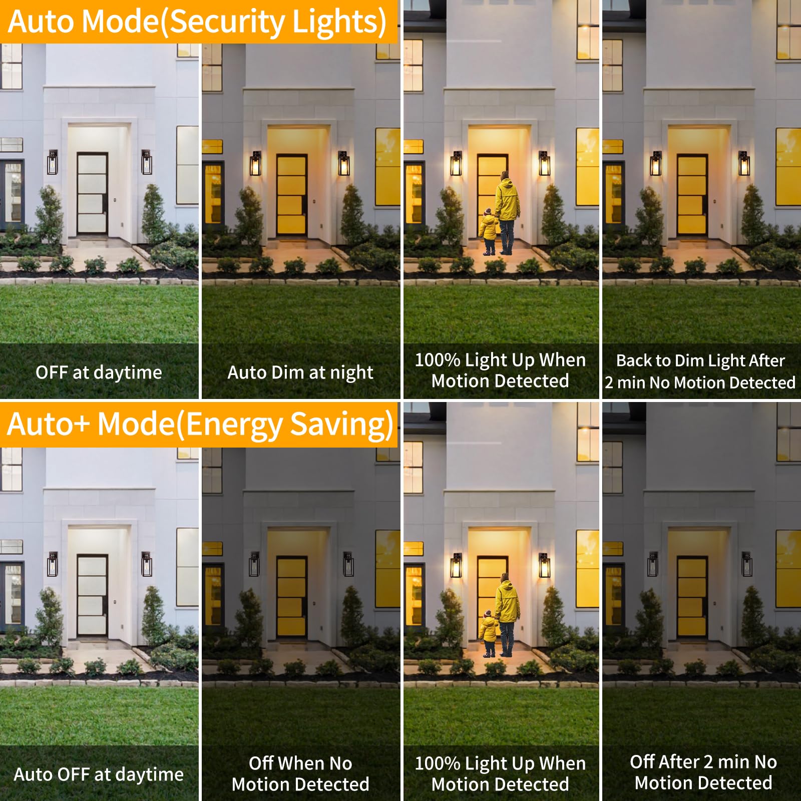Tobusa 2-Pack Motion Sensor Outdoor Wall Lights, Waterproof Dusk To Dawn Exterior Wall Light Fixtures, Modern Brown Outside Porc