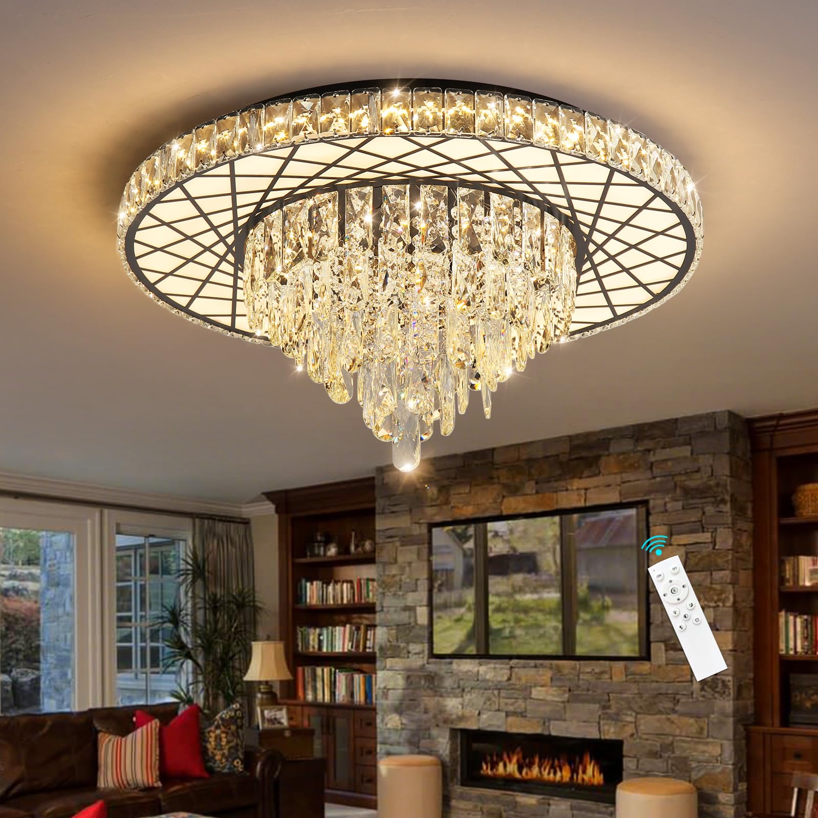 HAIXIANG LED Chandelier for Dining Room Modern Crystal Ceiling Chandeliers Light for Bedroom Living Room Lights with 40W LEDs Dimmable Bulbs Black Lighting Fixtures