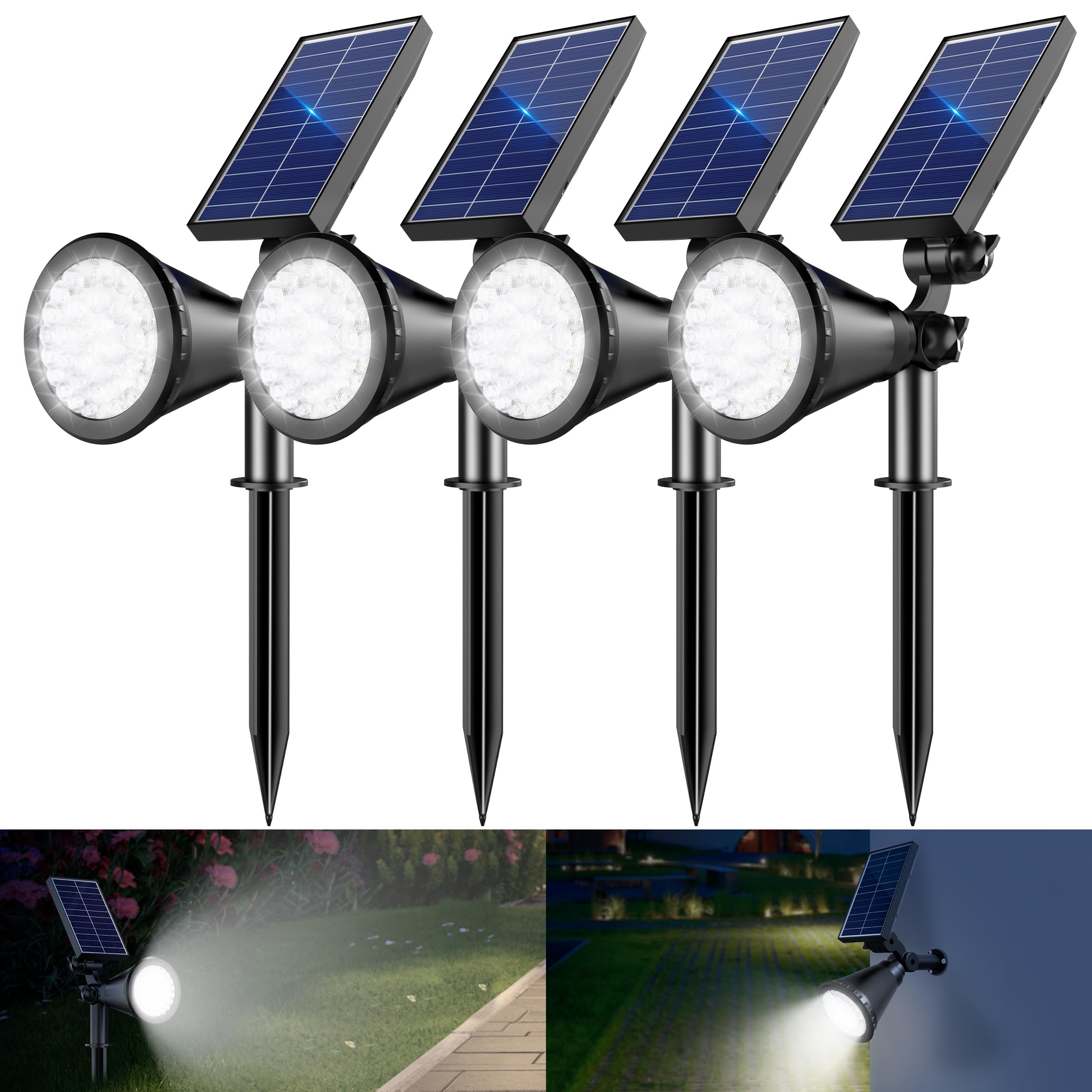APOMAO Solar Spot Lights Outdoor, 36 LEDs 1000LM Adjustable Solar Lights Outdoor Waterproof, 2-in-1 Solar Powered Spotlights Lan