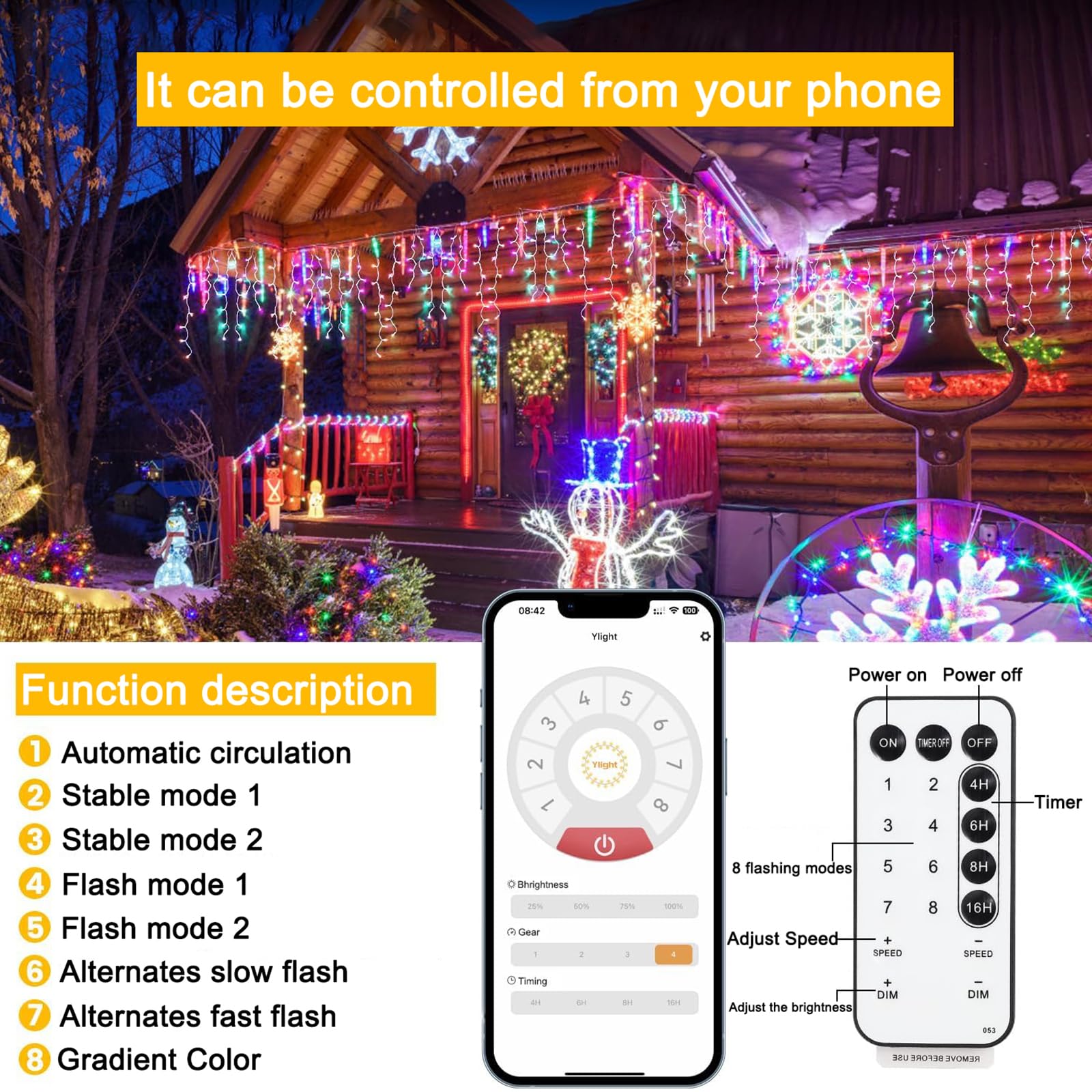SOSHOT Christmas String Lights - 1280 LED, 99Ft, Waterproof, 8 Modes, Remote Control, Warm White to Multicolor, Model SJDHAZ-030-006W2