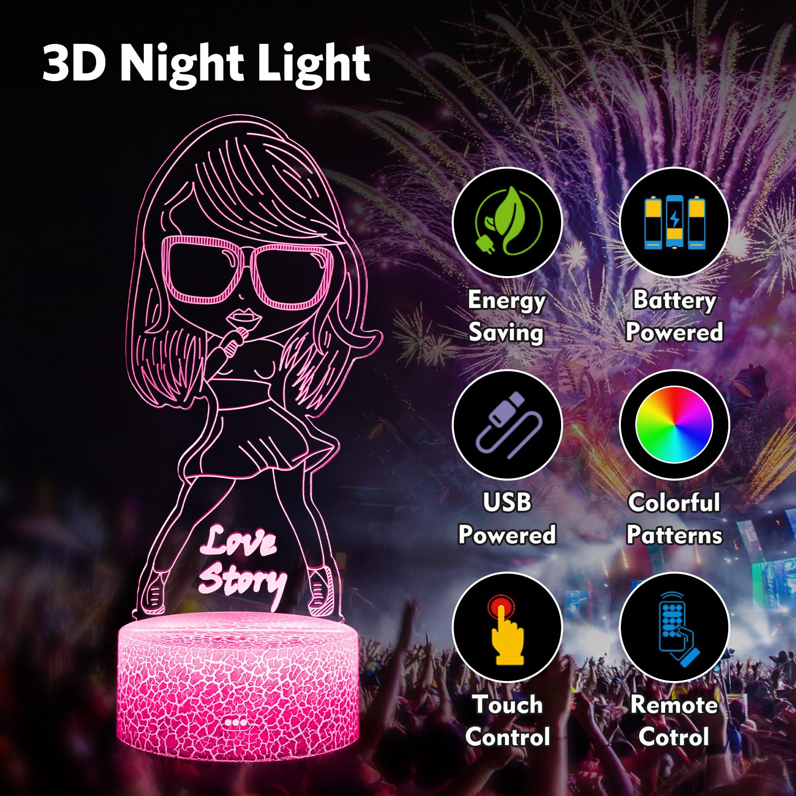 Cover Joy 3D Night Light Gifts: Fans Merch, Table Lamp With Remote Control And Smart Touch, Singer Gifts For Girls Room Decor Music Party Birthday Christmas