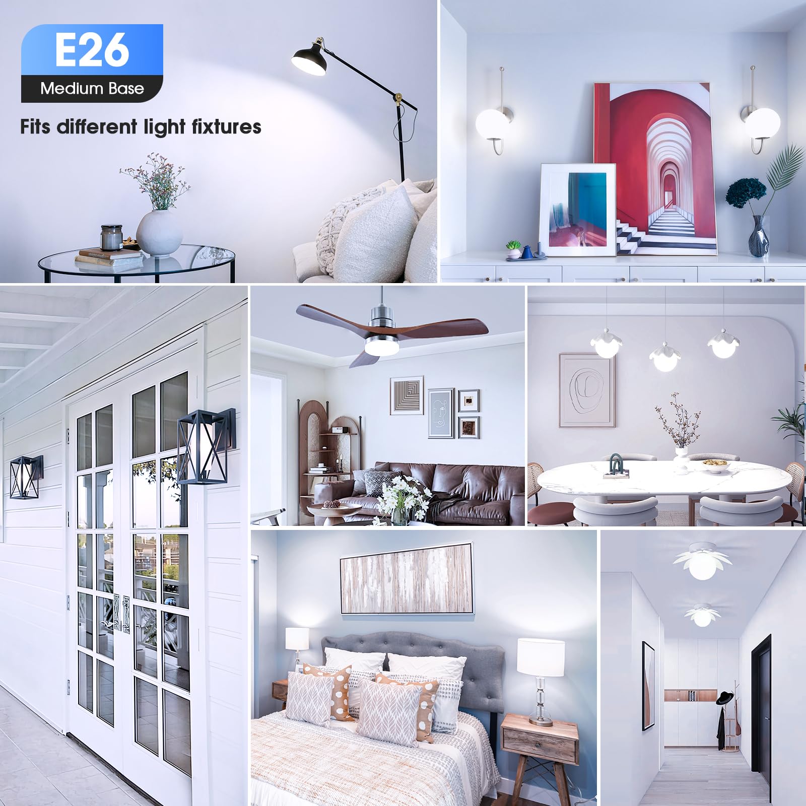 Maylaywood A19 Led Light Bulb, 60 Watt Equivalent Led Bulbs, Cool White 6000K, 850Lm, E26 Base, Non-Dimmable, 9W Bright White, 2