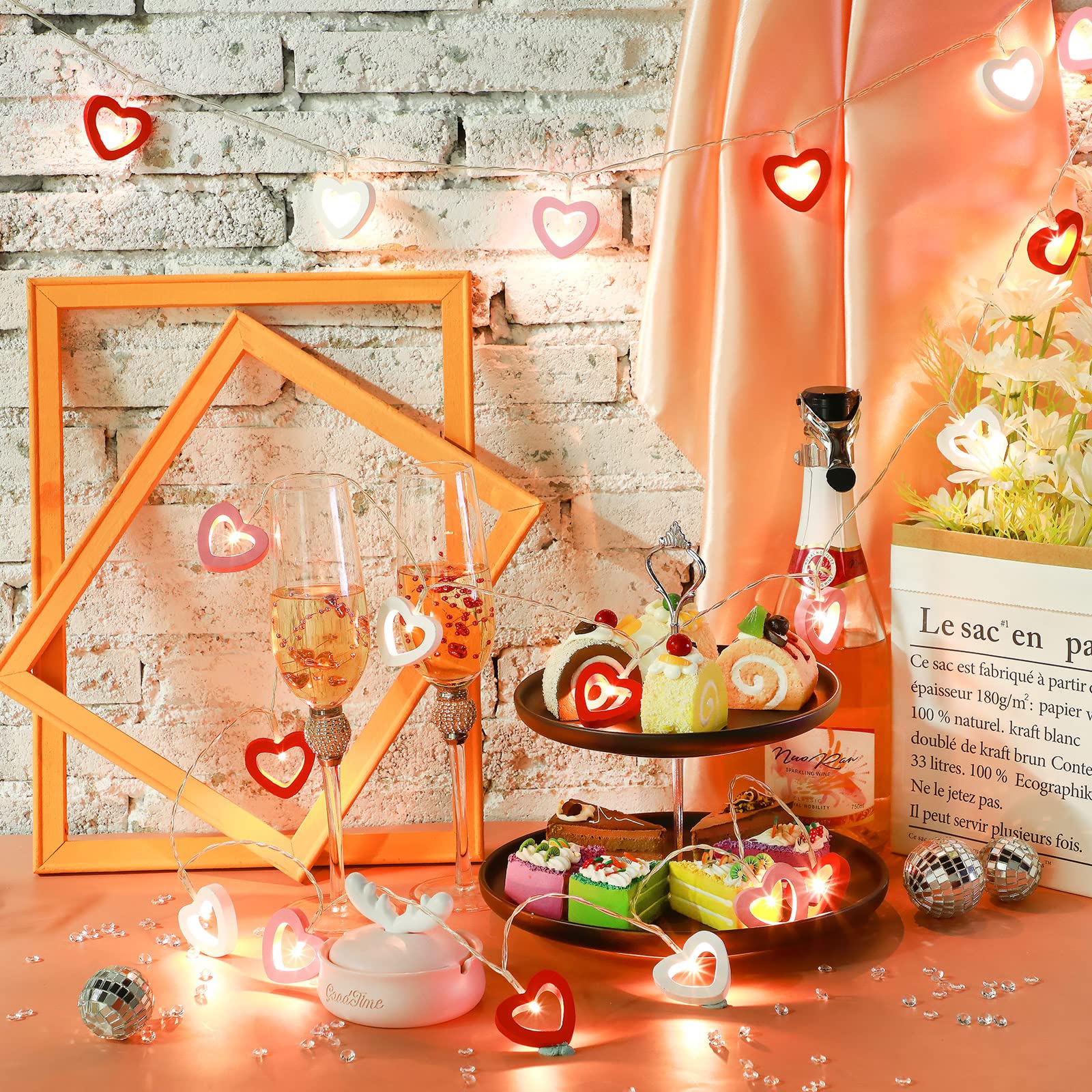 Mudder Valentines Day Wooden Heart String Lights LED Fairy Hanging Love Lights Lamp Battery Operated Valentines Day Decoration