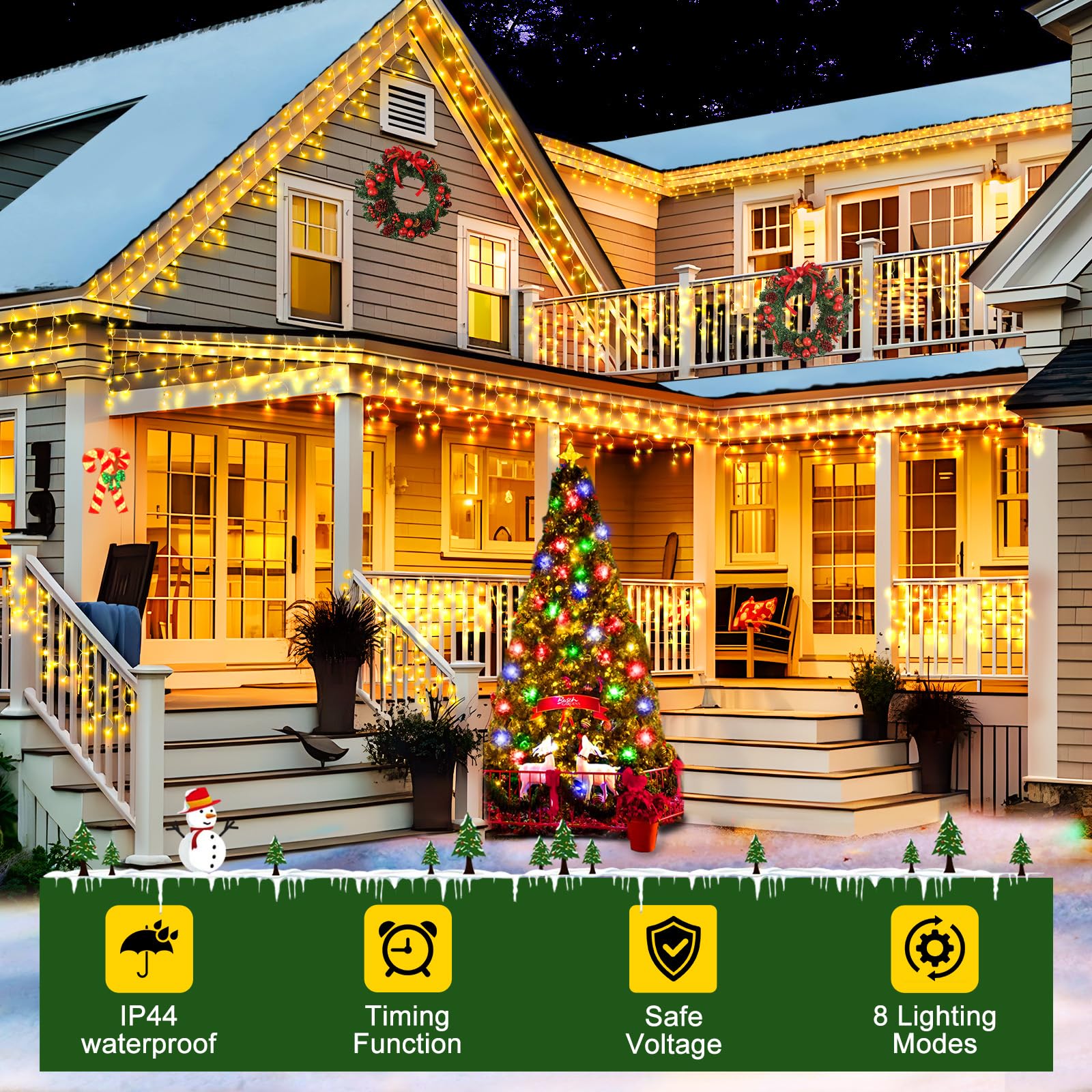 SAUIRS 164FT 1600 LED Christmas Lights, Warm White, Waterproof, 8 Modes, Curtain String Lights for Indoor/Outdoor Decorations