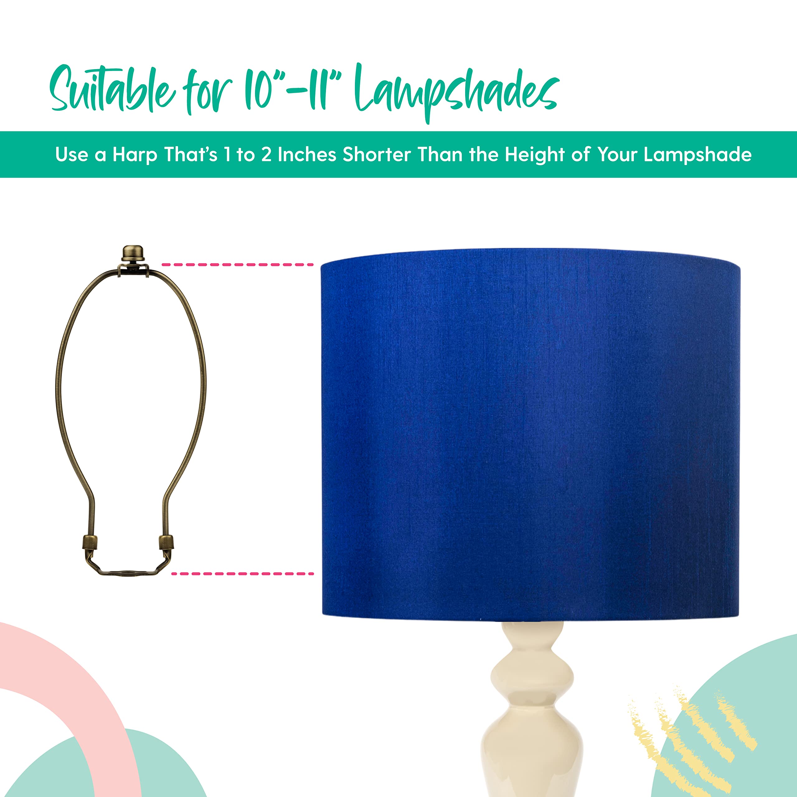 I Like That Lamp Complete Lamp Harp Set (1 Pack) - Antique Brass 9” Harp (Suitable For A 10" To 11" Lampshade) - Includes Harp, Saddle Holder Base & Finial - Harp Converter For Table And Floor Lamps