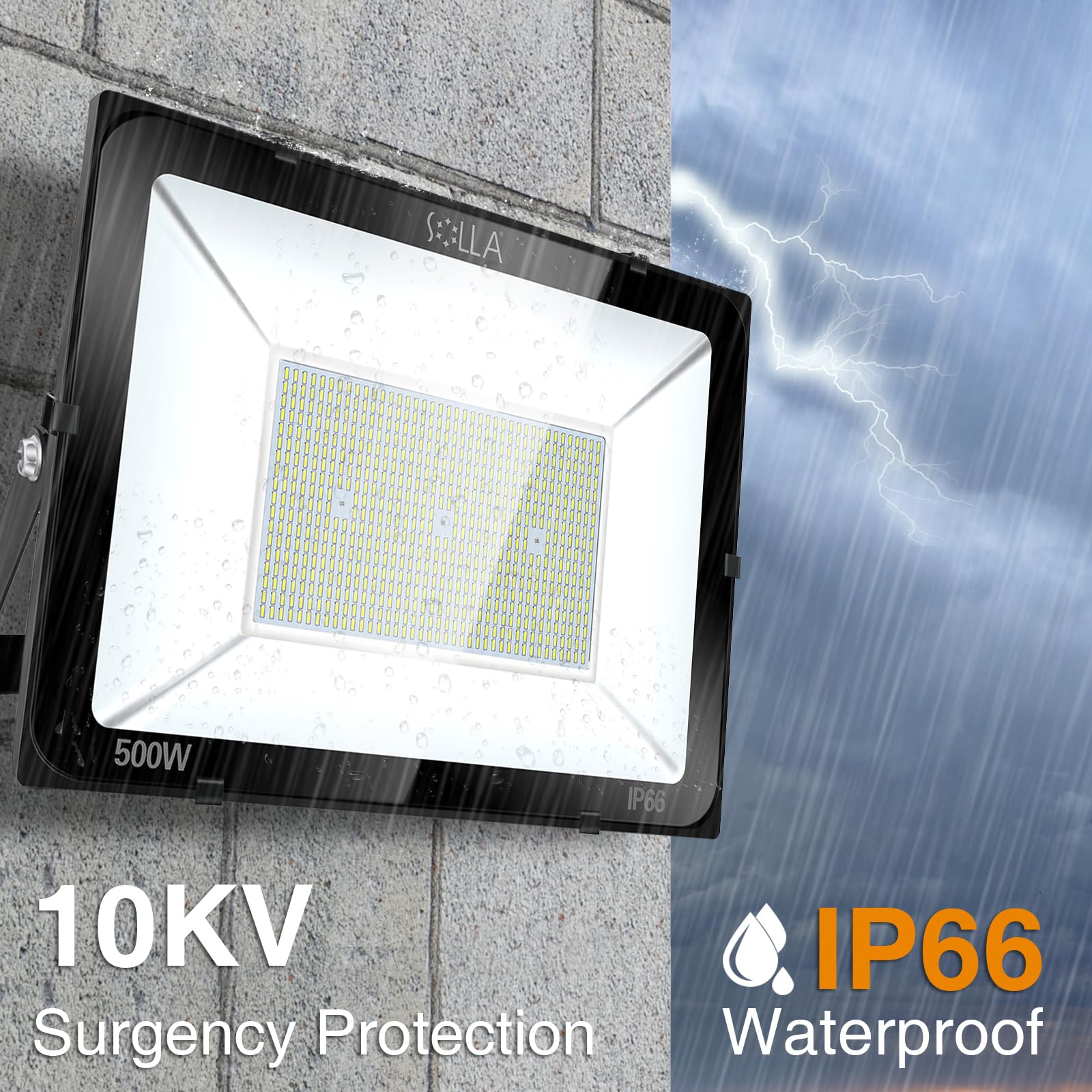 SOLLA 500W LED Stadium Flood Light, 40000LM, IP66 Waterproof, 6000K Daylight White, Model HT-001, Perfect for Sports Fields and Outdoors