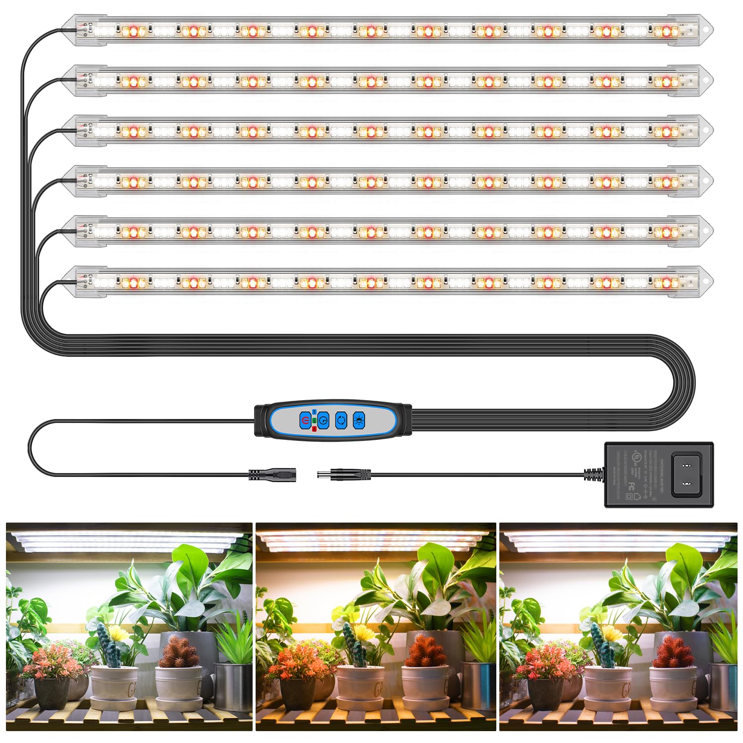 Kullsinss Led Plant Grow Light Strip, 36W 360 Leds Grow Lights For Indoor Plants Full Spectrum With 6/12/16H Timer, 660Nm/3000K/6000K Sunlike Grow Lamp For Seeds Starting Hydroponics Succulents