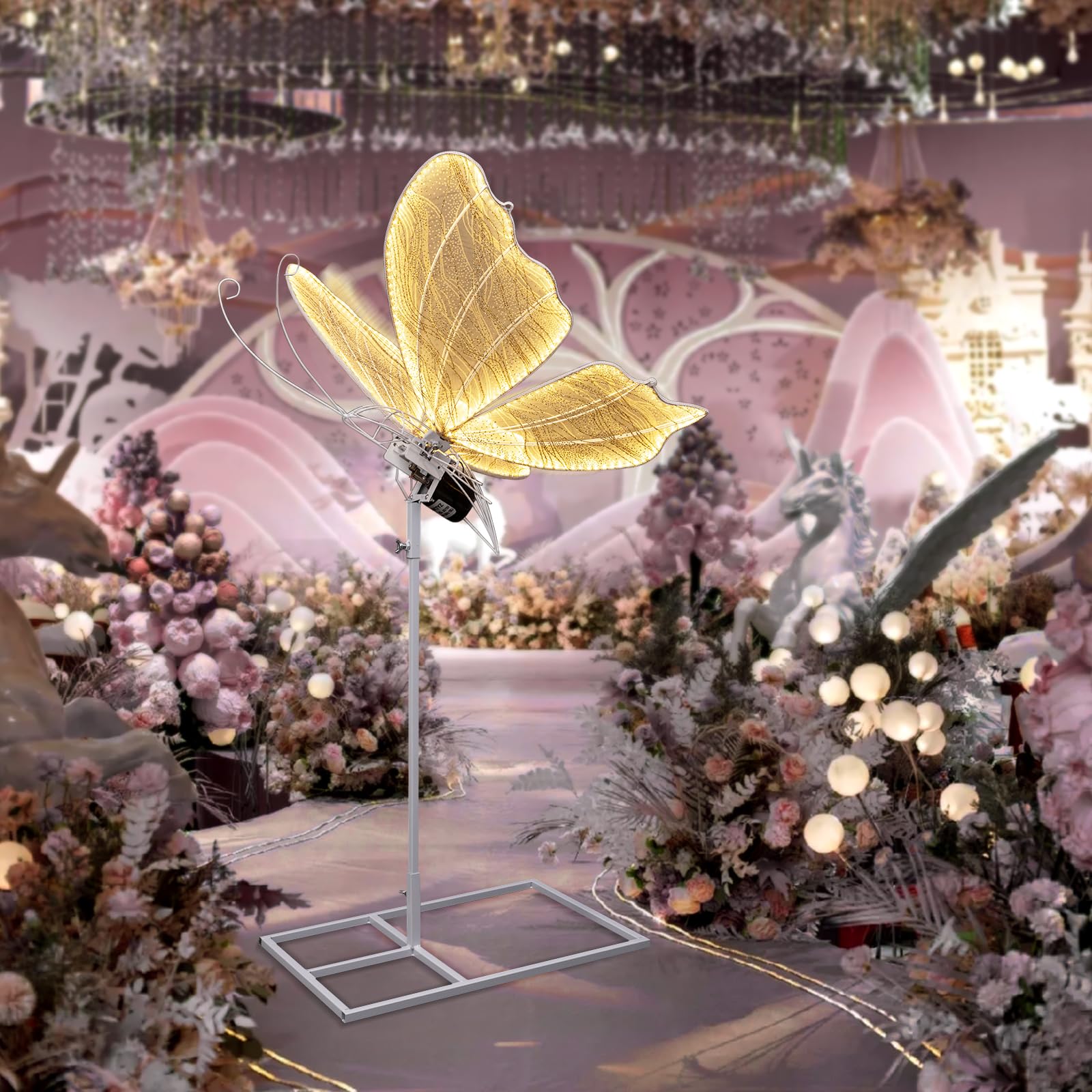 Wedding Electric Butterfly Floor Lamp: Giant Moving LED Butterflies Decoration with Movement & Lights Up - Big Movable Butterfly Props with Flapping Wings - for Birthday Party (Warm Light  23.6 IN)