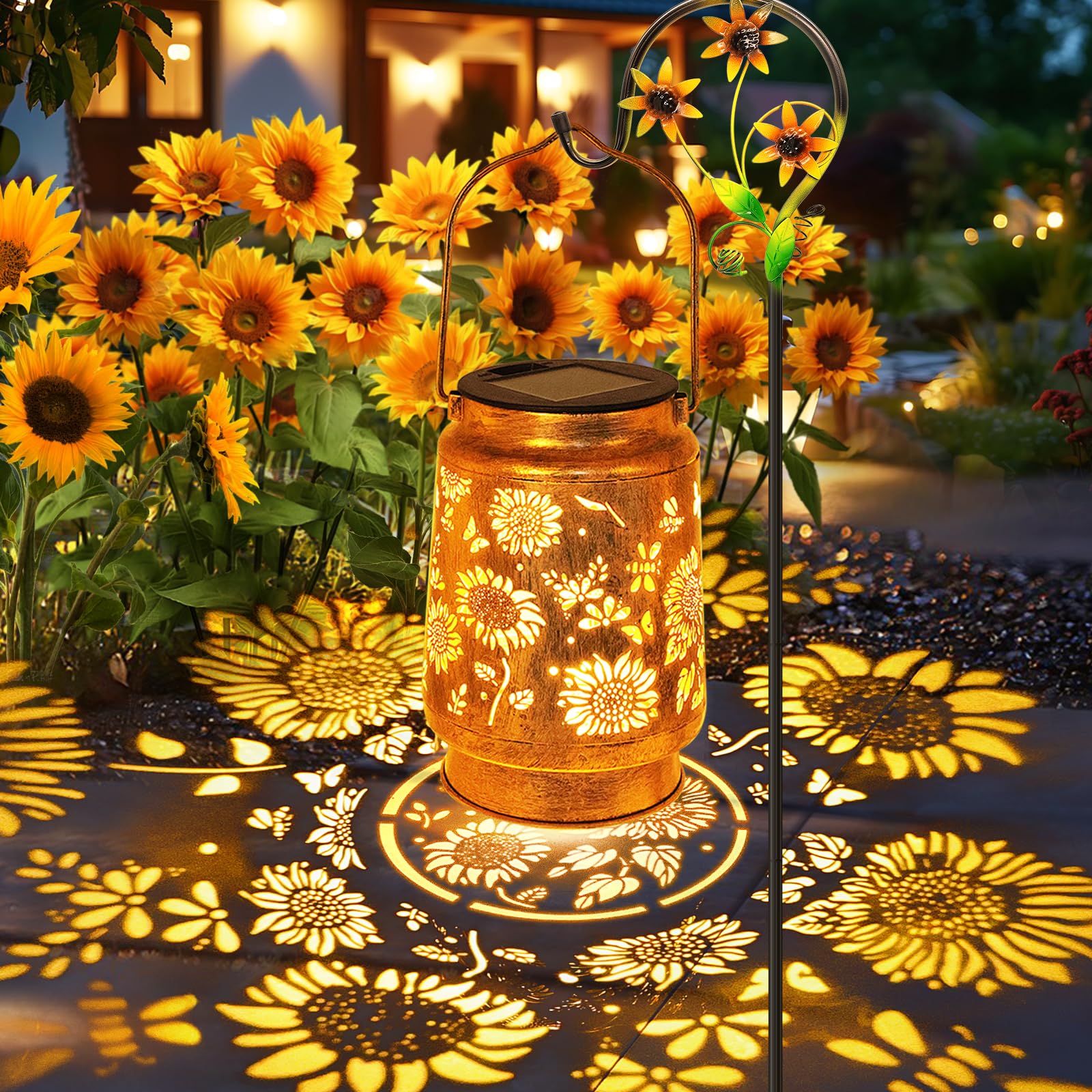 Sunflower Solar Lanterns Garden Decor  Birthday Gifts For Women Mom Grandma Christmas  Metal Hanging Solar Lights Outdoor Waterproof Led Decoration With Shepherd Hook Outside For Garden Yard Patio