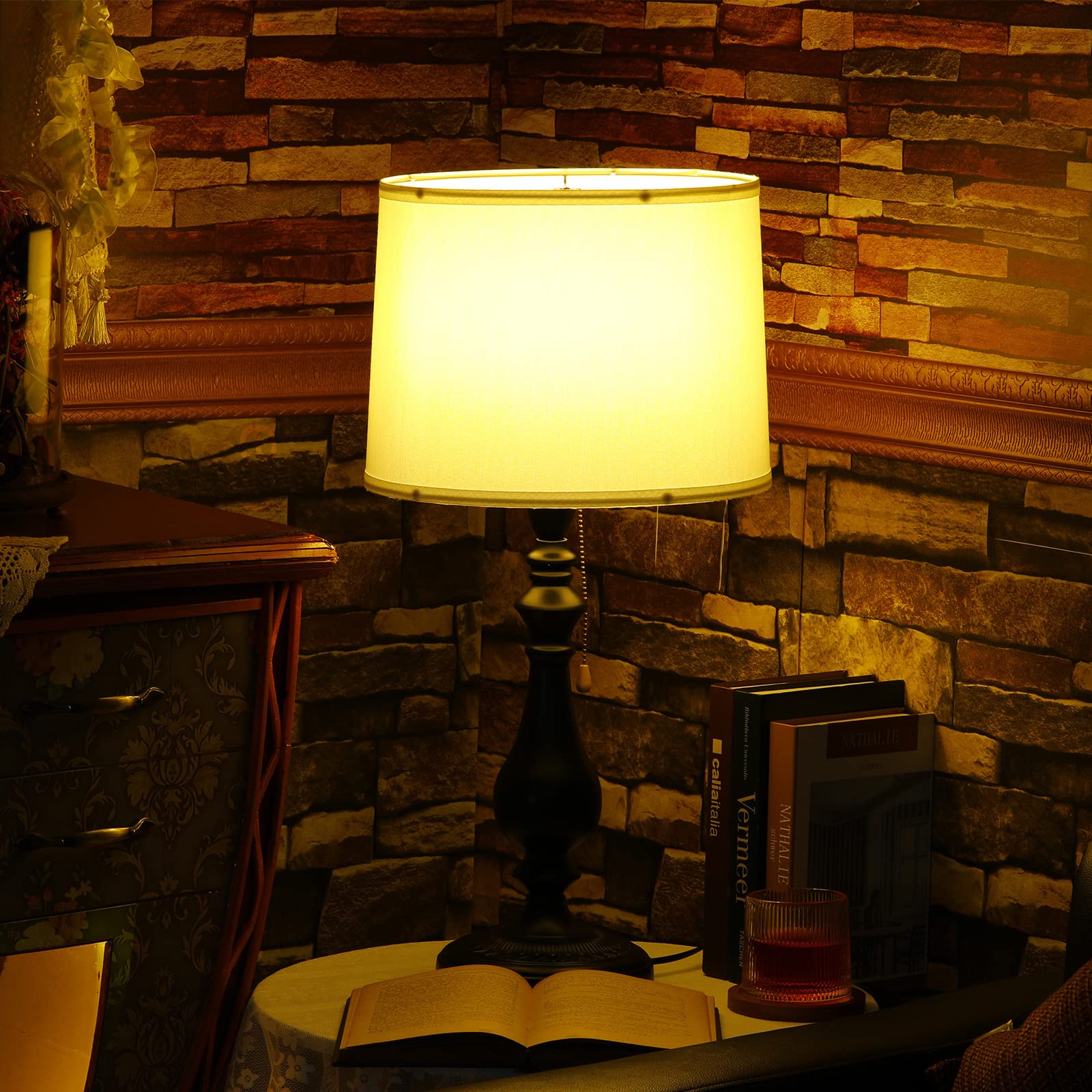 Nuanchu Drum Lampshade Natural Linen Lampshade Medium 11.6 Top x 12.6 Bottom x 9.8 High Classic Fabric Lamp Shades for Tab