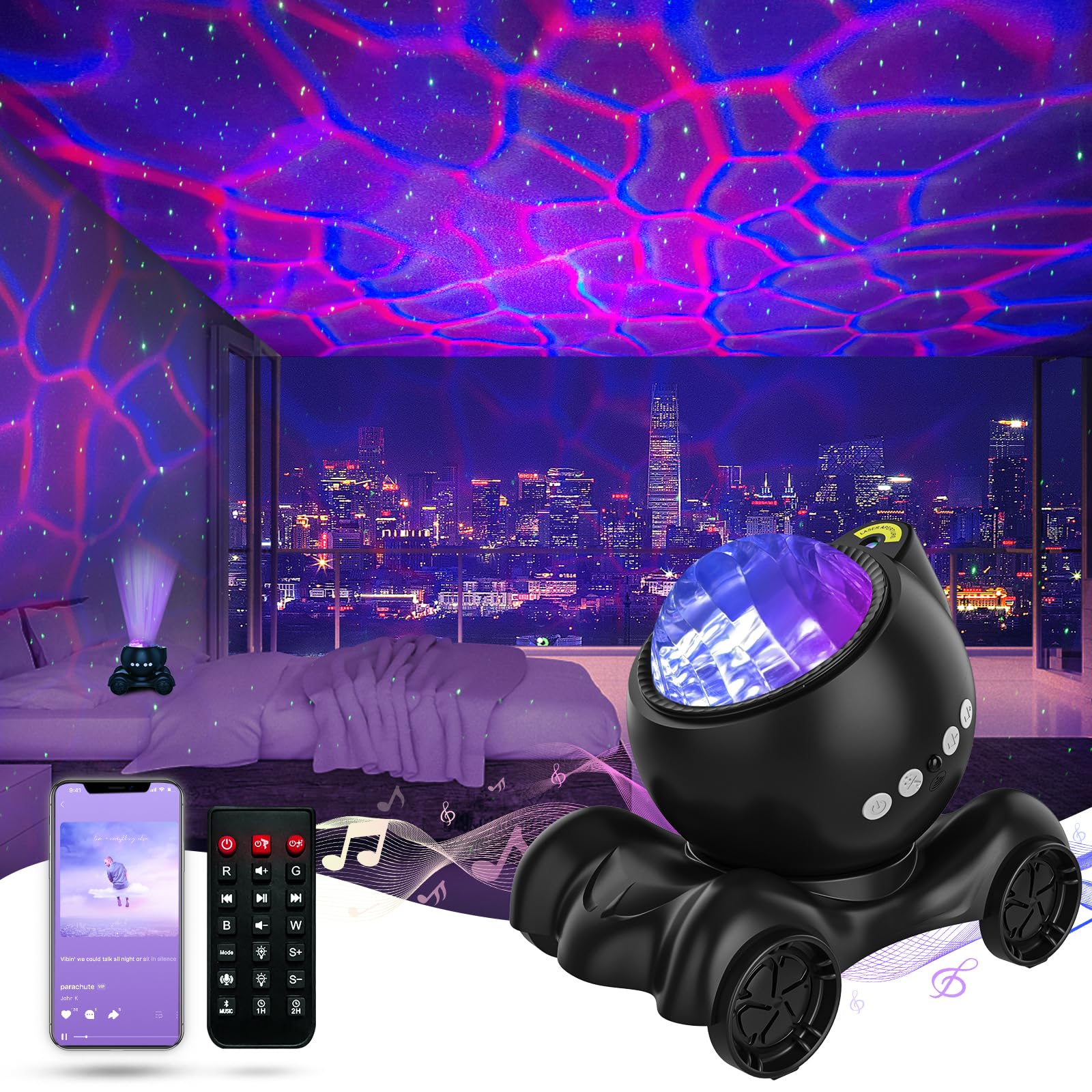 Enokik Galaxy Projector With Bluetooth Speaker & 8 White Noise - Night Light For Home Decor, Black