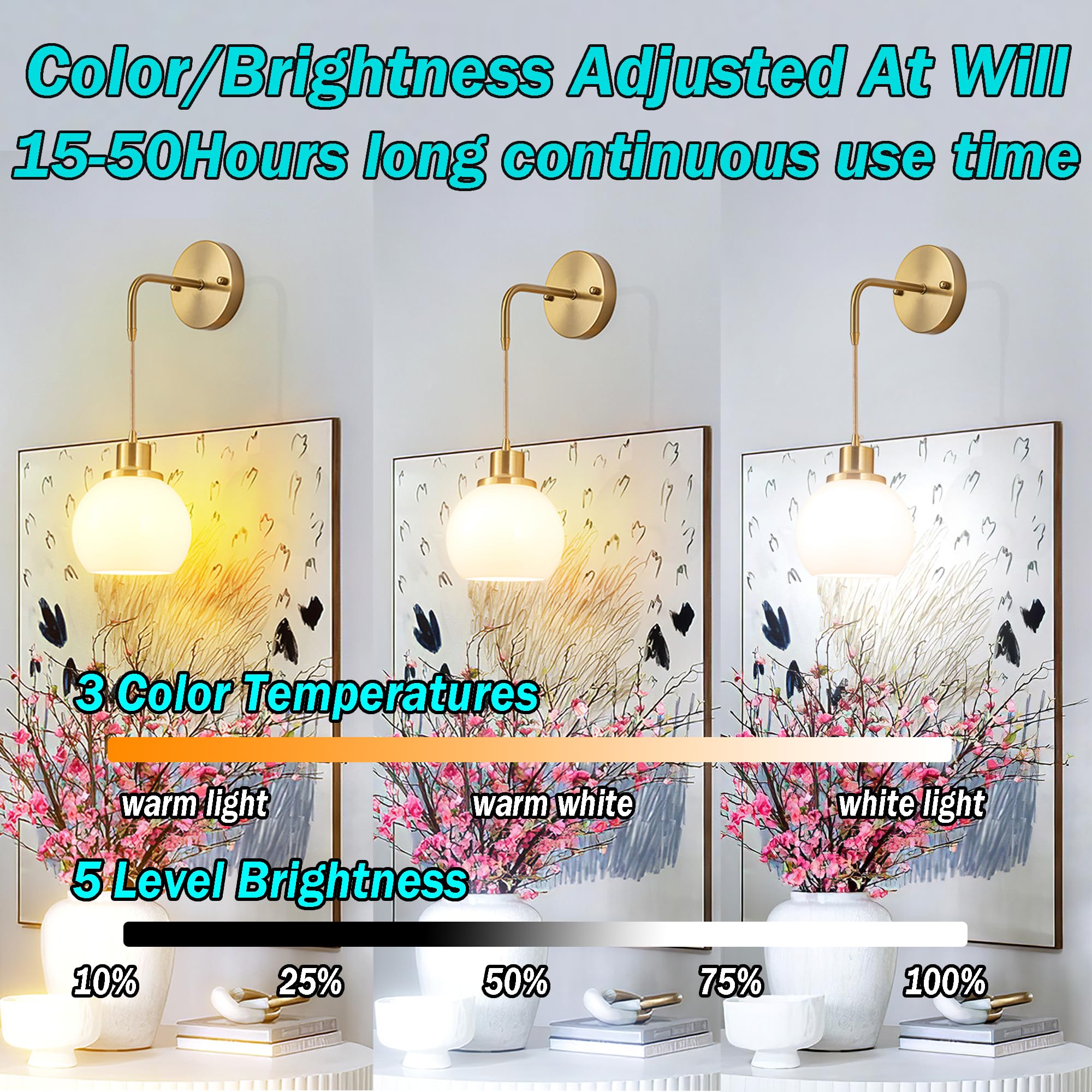 Wall Sconces Set Of Two Battery Operated Sconces With Remote,Rechargeable Wall Sconce Non Hardwired Up To 50 Hours Long Life,Globe Glass Wall Sconce With Rgb Light Bulb For Bedroom Living Room