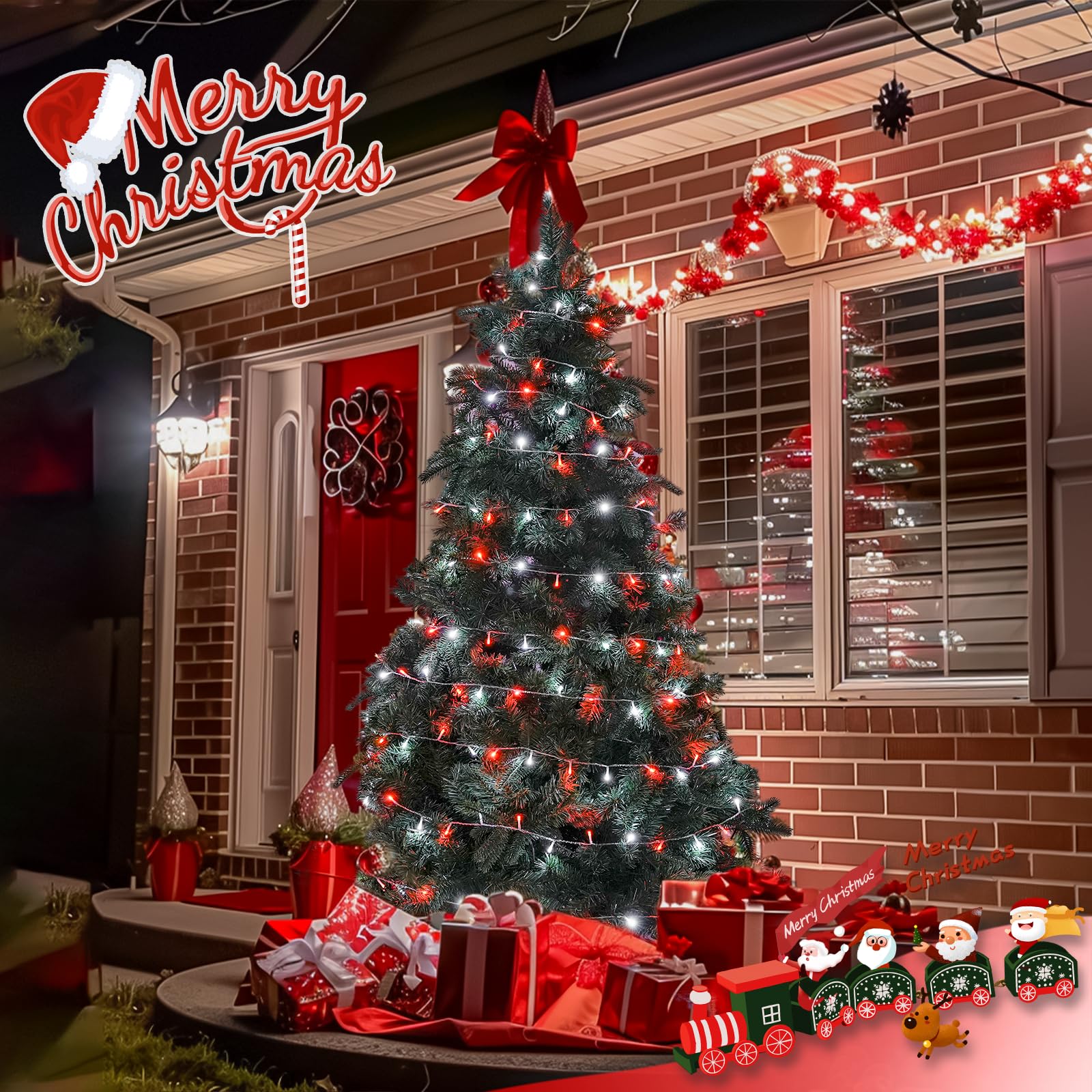 Led String Lights For Outside - 200 Red And White Christmas Lights Indoor Clear Wire, 8 Modes 66Ft Extendable Fairy Lights Plug