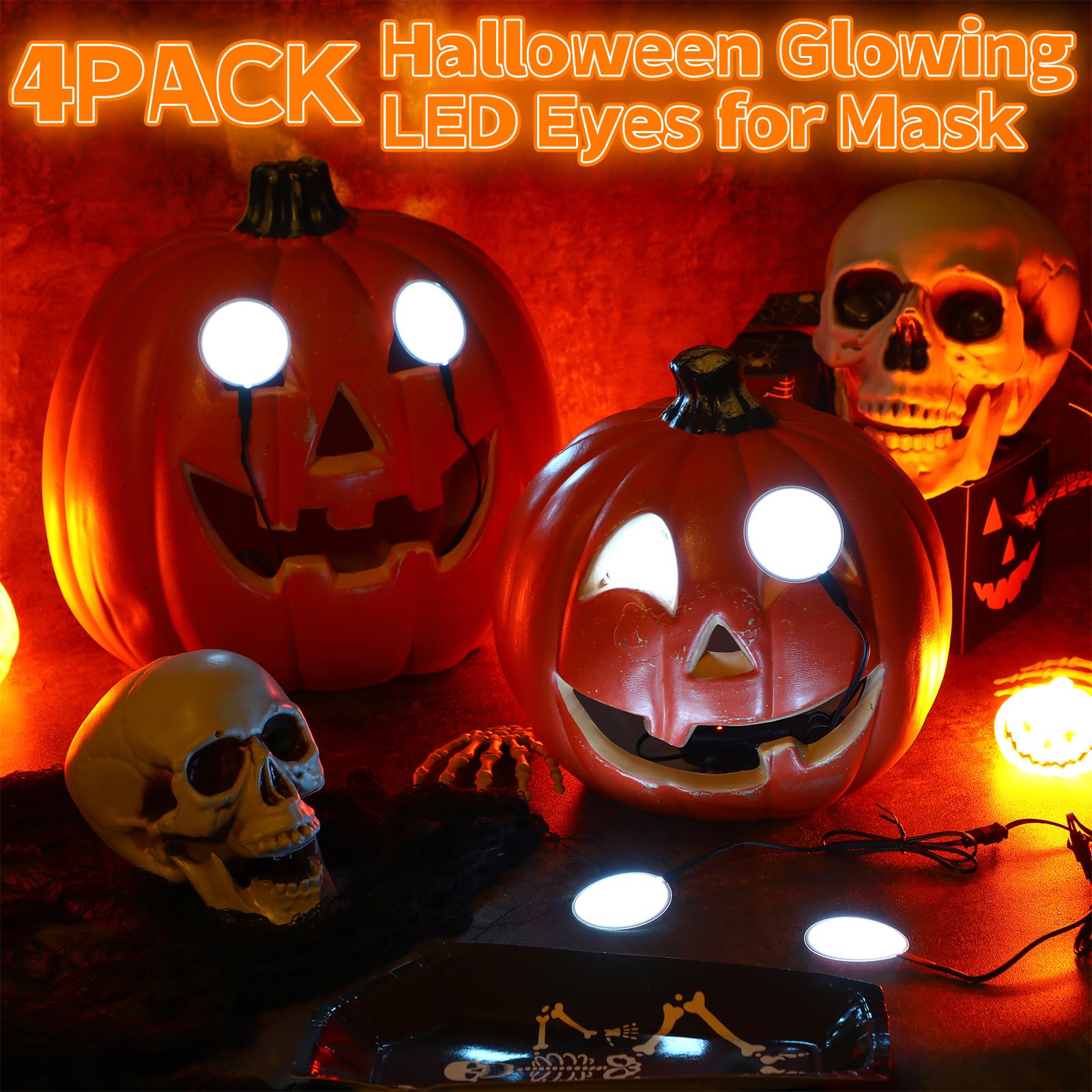 Retisee Halloween 4 Pcs Led Eyes for Mask Skeleton, EL Panels Light,with Battery Box for Cosplay Laser Eyes Pumpkin head Hallowe
