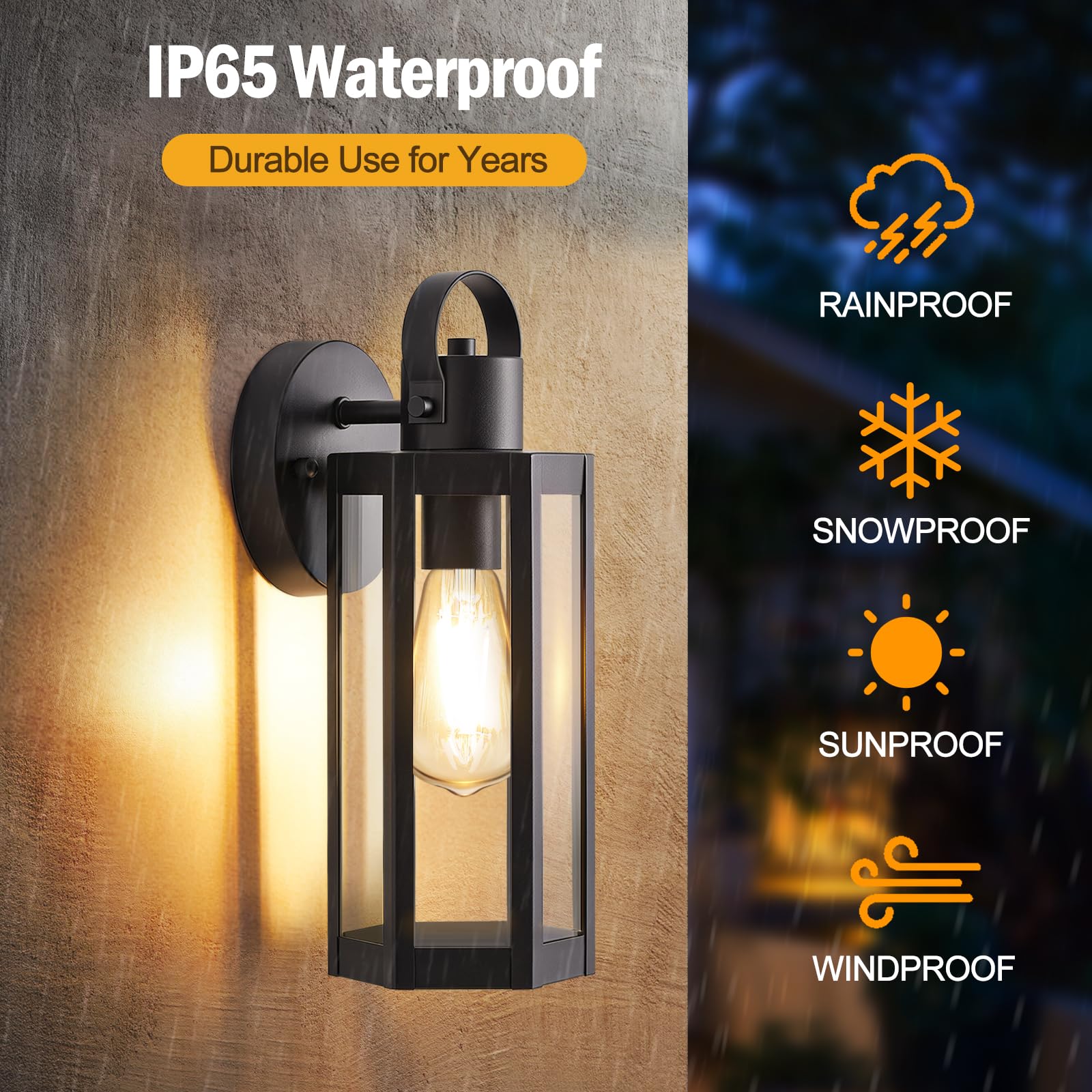 EJIAXIN Outdoor Wall Light Fixtures - 2 Pack Black Metal Sconce with Clear Glass - Waterproof Modern Lanterns for Porch, Patio, Garage