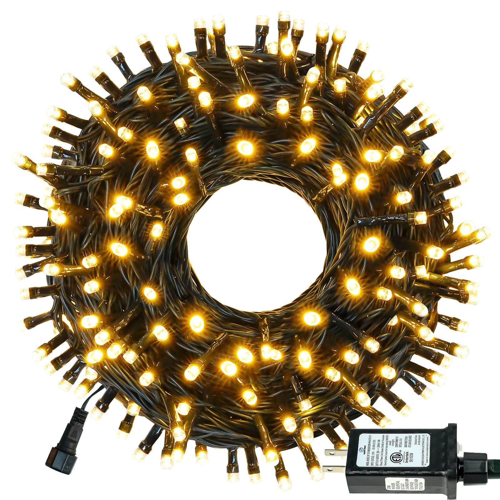 Connectable 100Led 33Ft 8Modes String Lights Indoor Outdoor | Extendable Green Wire Warm White Christmas Tree Lights With Timer