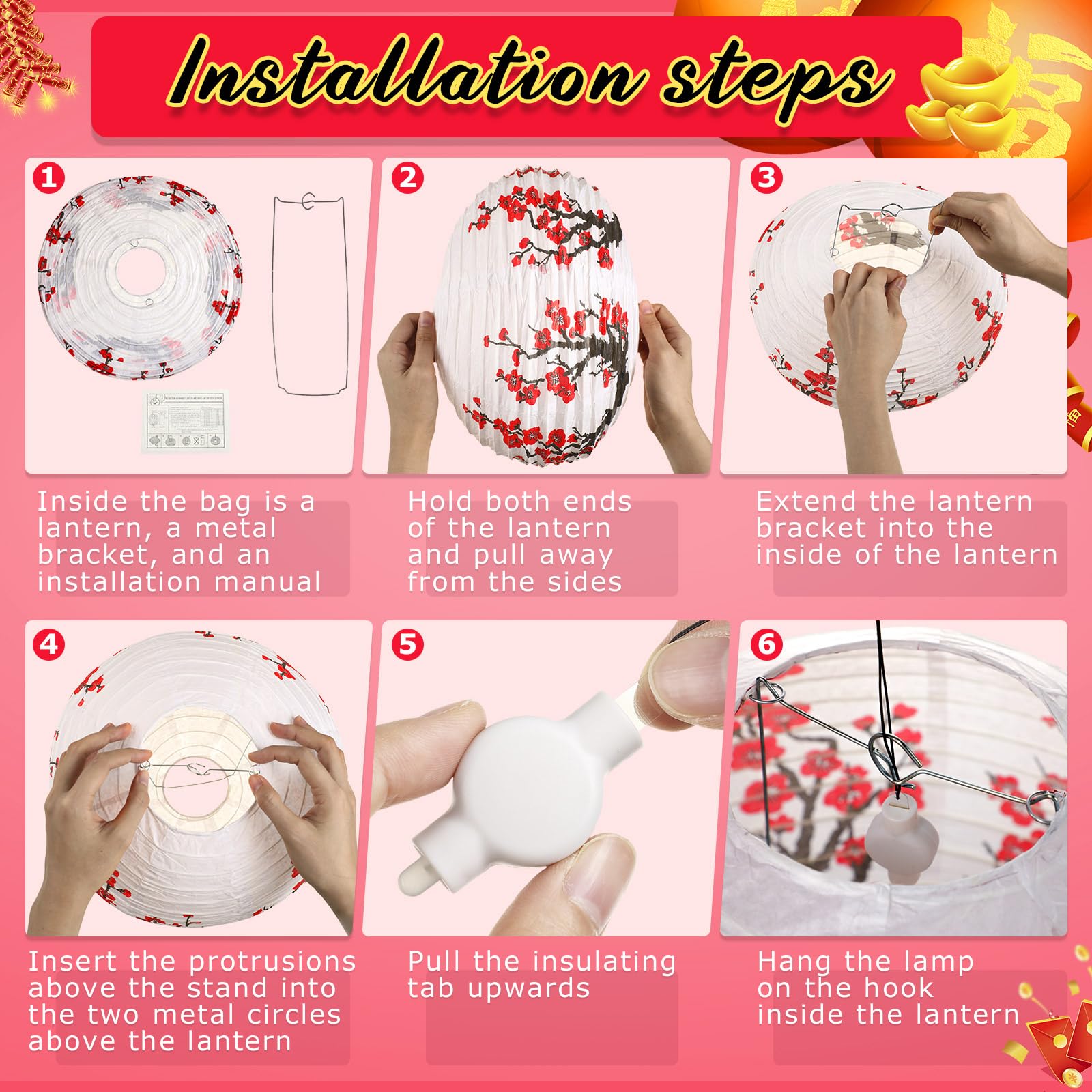 Tuanse LED Chinese New Year Lanterns - 30 Pcs Multi Size Red, White, Black Decorative Lights for Lunar New Year & Spring Festival