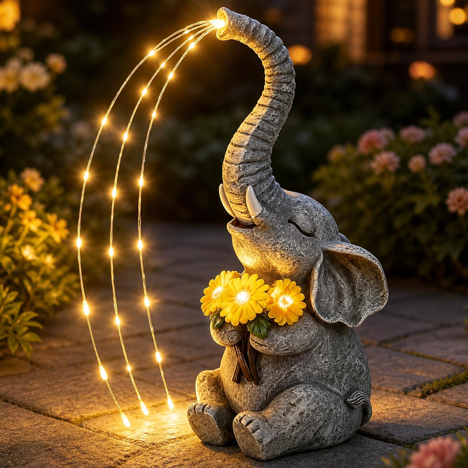 mocosa Solar Garden Statues Elephant and LED Lights Birthday Gifts for Women Mom Grandma Solar Outdoor Cat Decor for Outside,Out