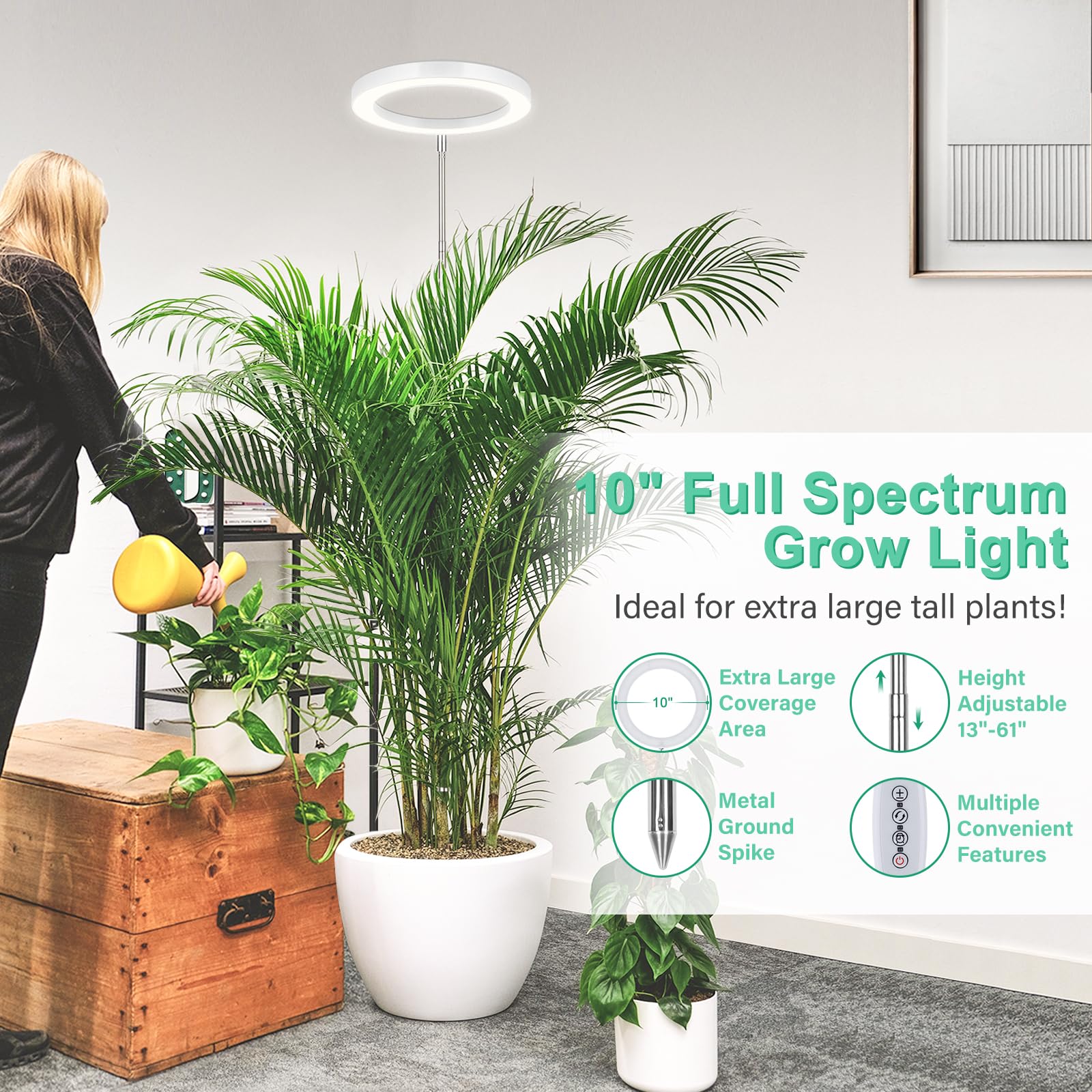 Lordem 10&quot; Grow Light For Indoor Plants, Full Spectrum Plant Lamp With 160 Leds, 4H/8H/12H Timer, 10 Dimmable Levels, 3 Spectrum Modes, Height Adjustable 61&quot;, Ideal For Growing Large Tall Plants