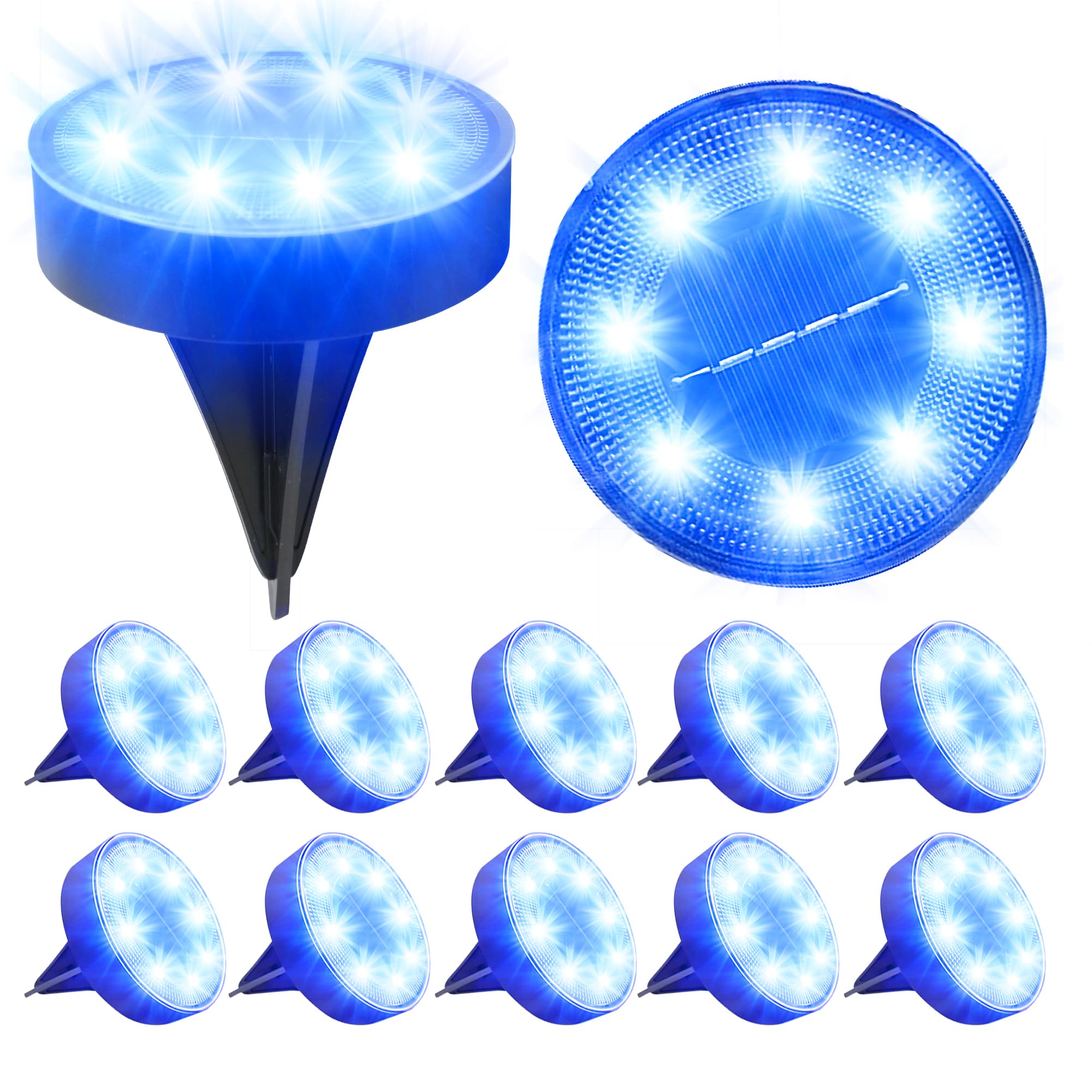 12 Packs Bright Solar Ground Lights Outdoor, 8 LED Disk Lights IP68 Waterproof 2025 Flat Landscape Lighting for Patio Pathway Ya