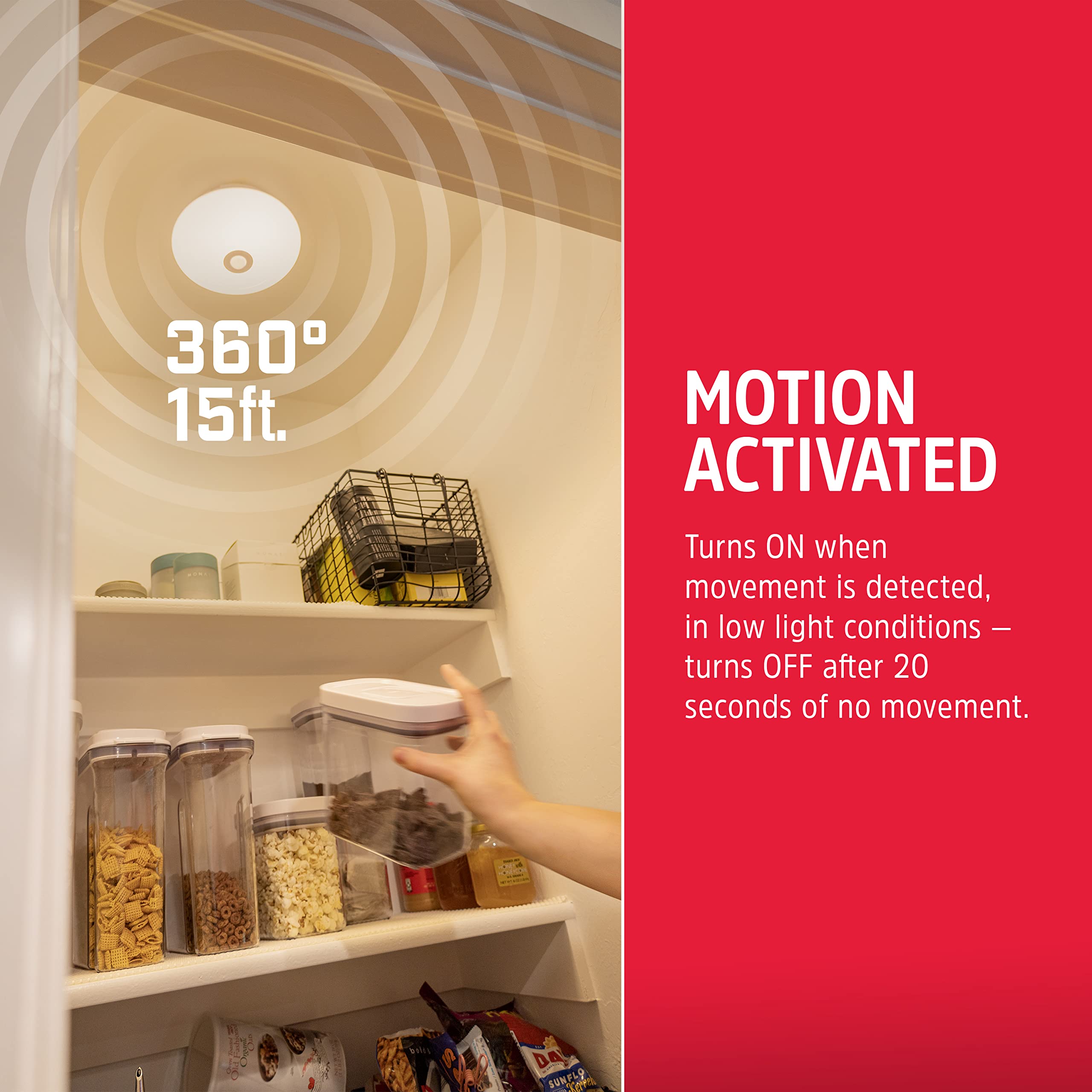 Energizer Motion-Activated Led Ceiling Light, Battery Operated, 300 Lumens, No Wiring Needed, 15Ft. Motion Sensing, Great For La