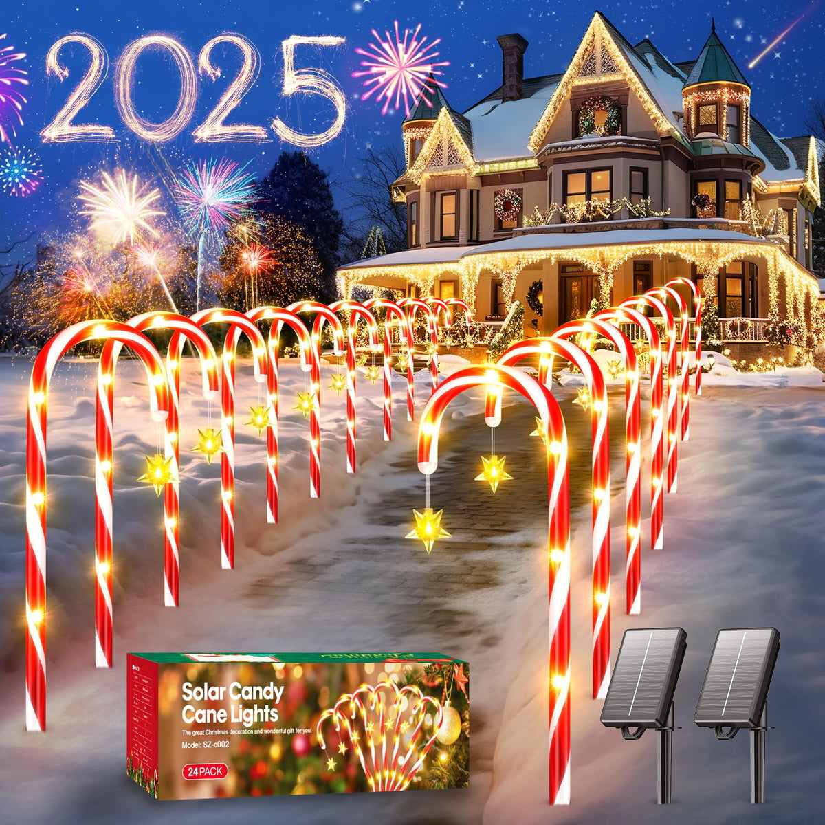 Kooper Christmas Decorations Outdoor, 24Pack Solar Candy Cane Lights Outdoor Christmas Decorations With 10 Modes, Solar & Usb Ch