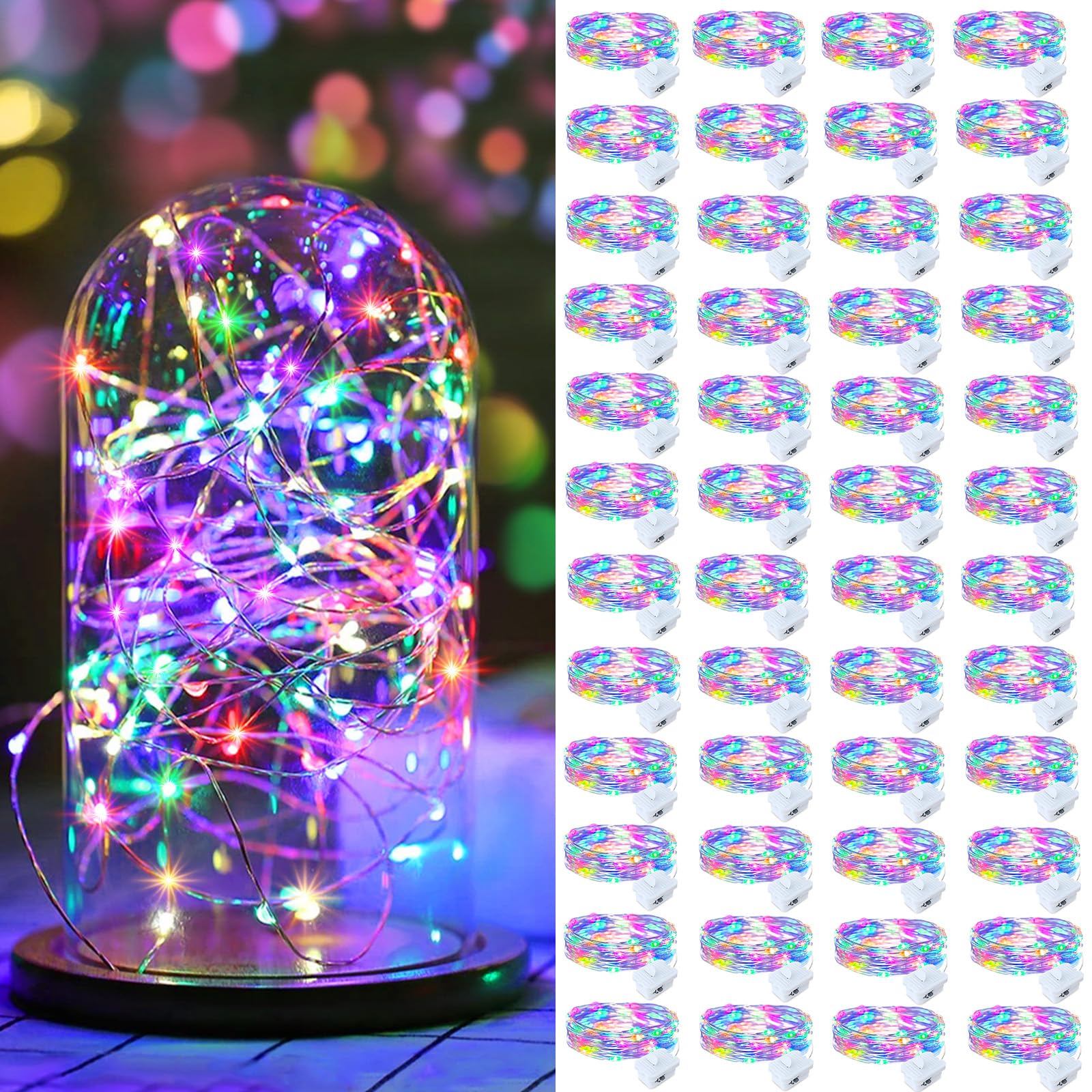 Aikei 48 Pack Led Fairy Lights Battery Operated  Mini String Lights Waterproof 7 Feet 20 Led Firefly Starry Lighting For Wedding Party Bedroom Garden Halloween Christmas Decoration Colorful