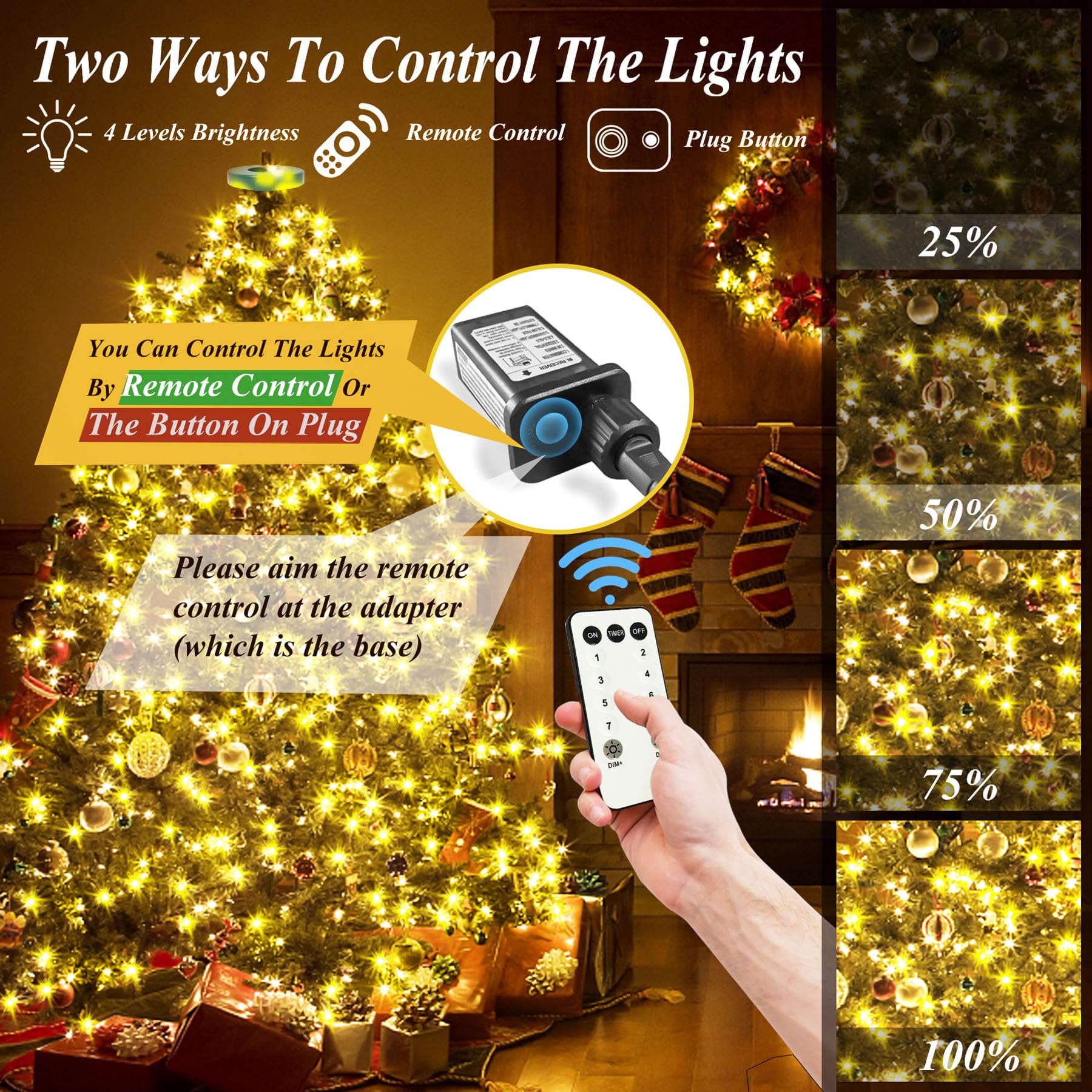 aneeway Christmas Tree Lights, 400 LED, 8 Light Modes, Remote Control, 6.6FT x 16, Warm White, Model SW-LSL-02-400