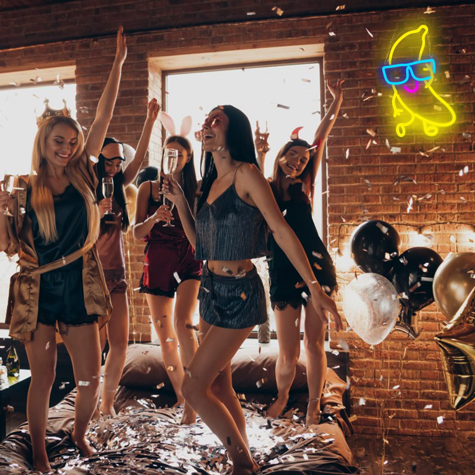 LeDigPig LED Neon Sign - Dancing Banana Wall Décor, Dimmable, 10.2in×16.5in, Acrylic, Banana-Lemon Color