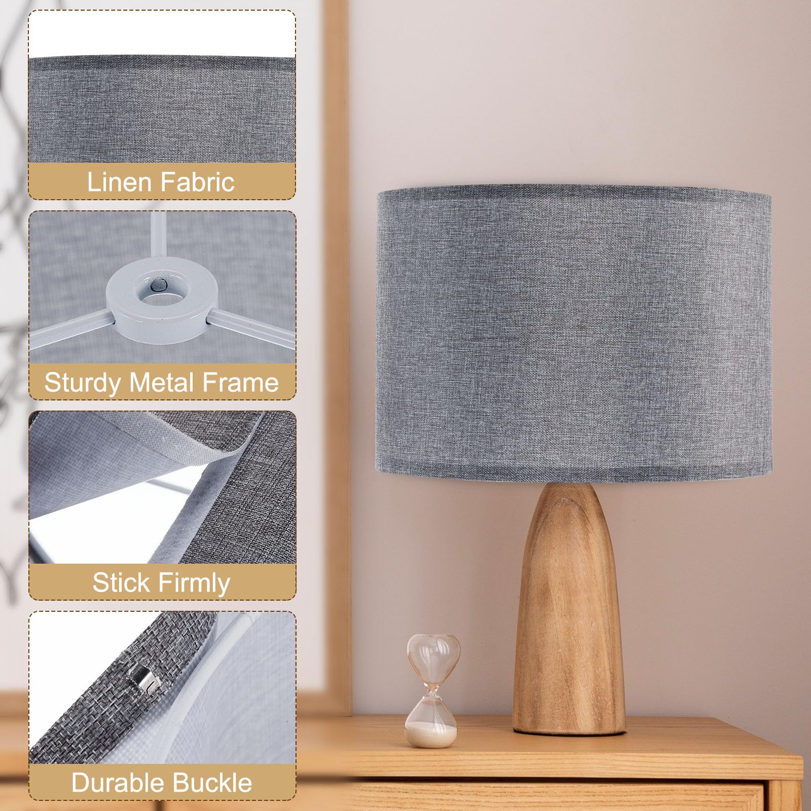 PATIKIL Drum Lamp Shades, 13x13x9 Linen Round Lamp Shade for Table Lamps Easy Assembly Lampshade for Table Lamps Floor Lamps Bed