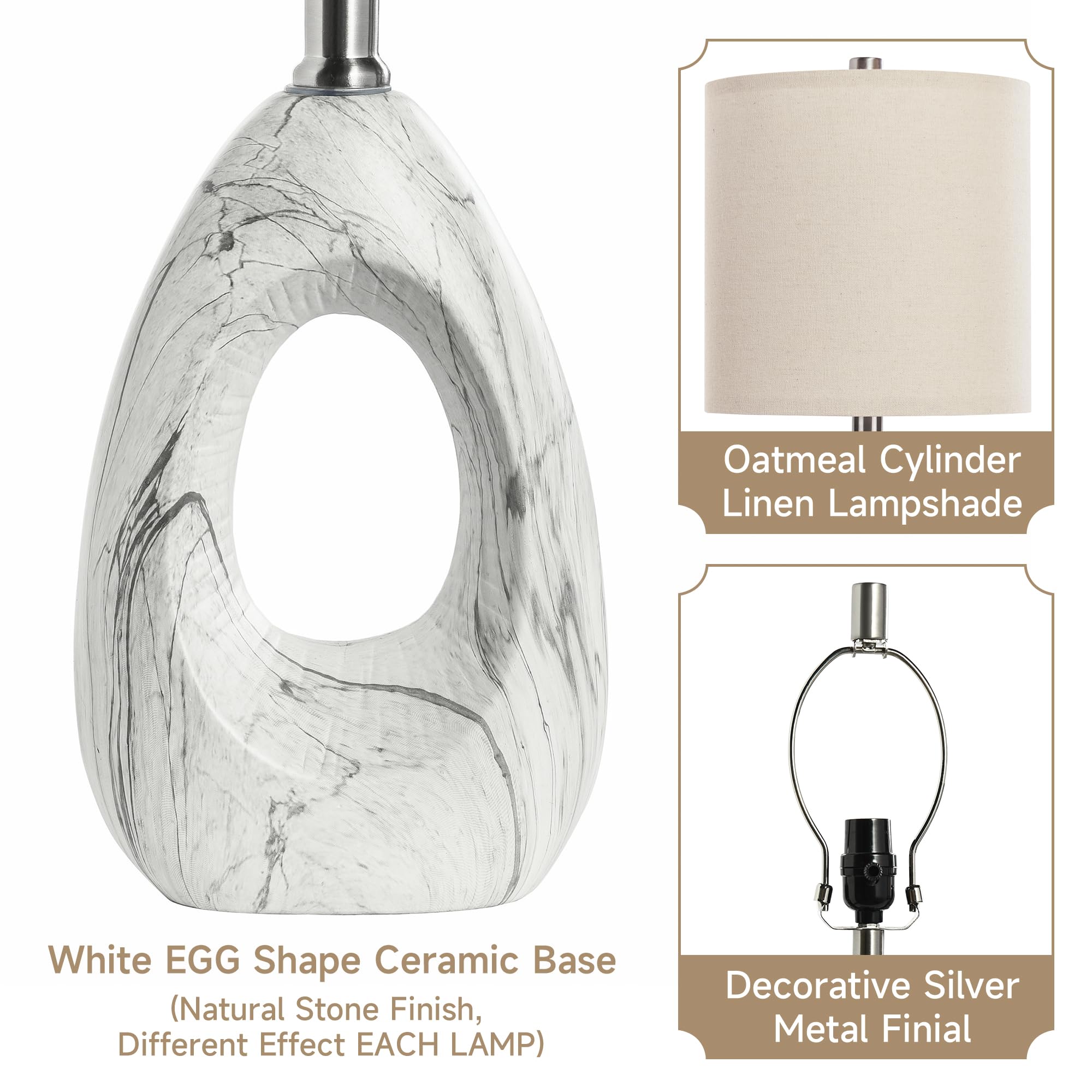 Euo 20'' White Ceramic Lamps Set Of 2 For Bedroom, Small Lamps For Nightstand Set Of 2, Ceramic White Table Lamps For Living Roo