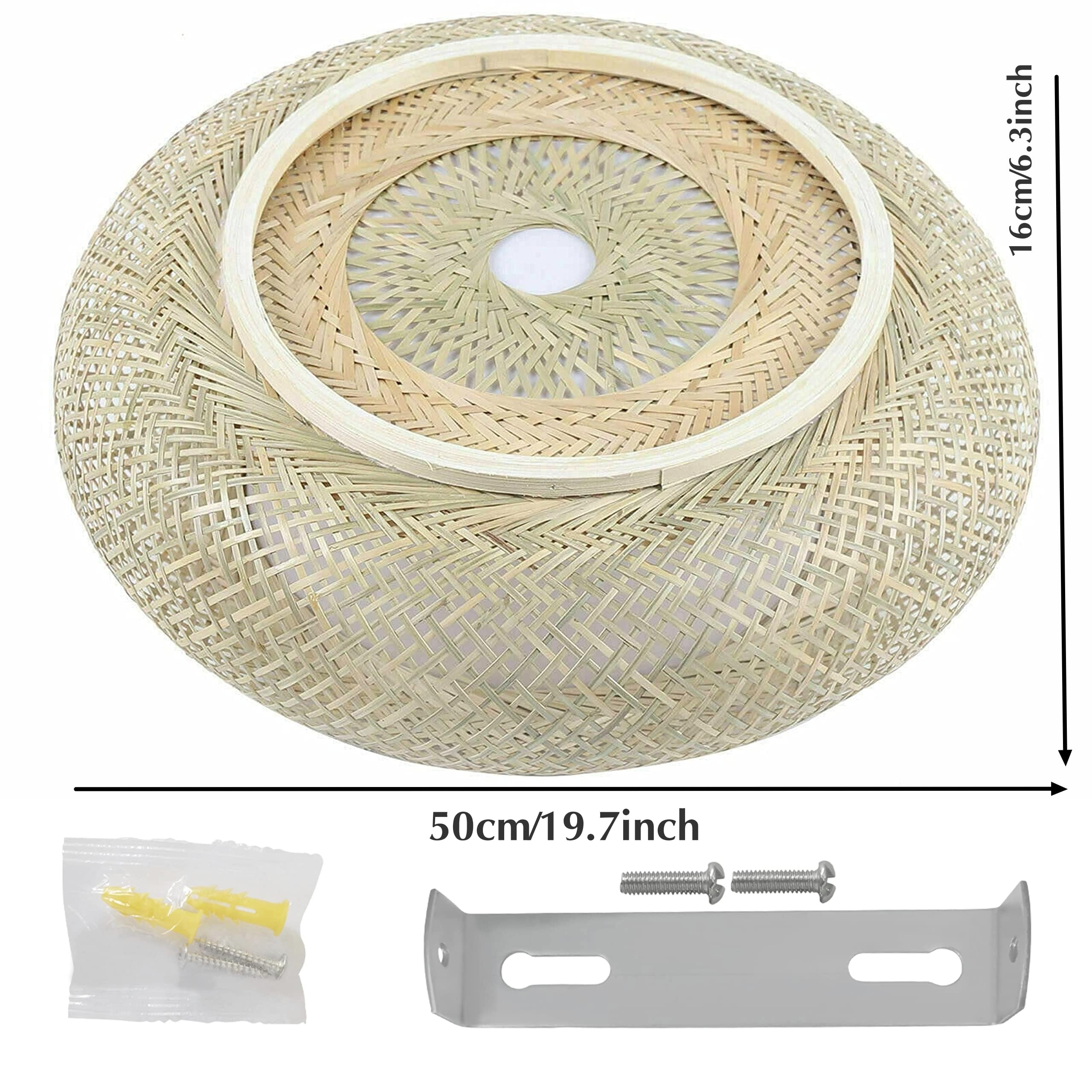 20'' Flush Mount Ceiling Light Fixture Boho Rattan Ceiling Light Fixture, Hand-Woven Shade Bamboo Woven Wicker Light Fixture Dru