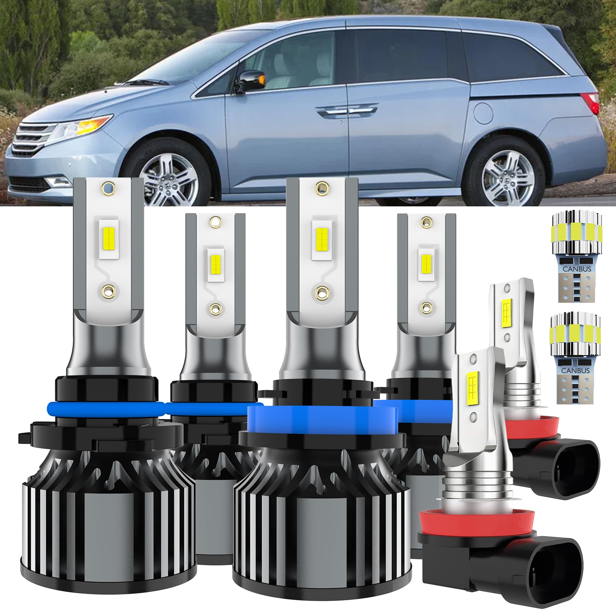 AYOTZIH Bulbs Fit For Honda Odyssey 2011-2022, High Beams Low Beams Fog Lights License Plate Lights Combo, 400% Brightness 6000K