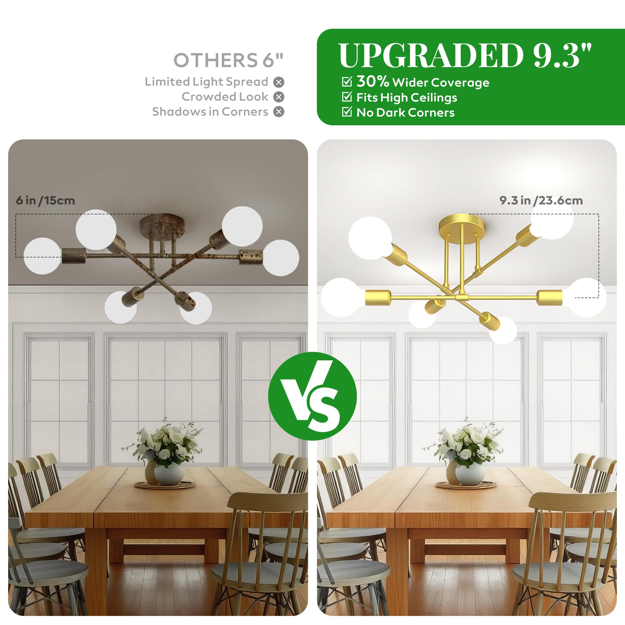 Phaosio Modern Sputnik Chandelier  6-Light 22  Semi Flush Mount Ceiling Light Fixture With E26 Base  Mid Century Industrial Lighting For Bedroom  Dining Room  Living Room-Sparkling Gold