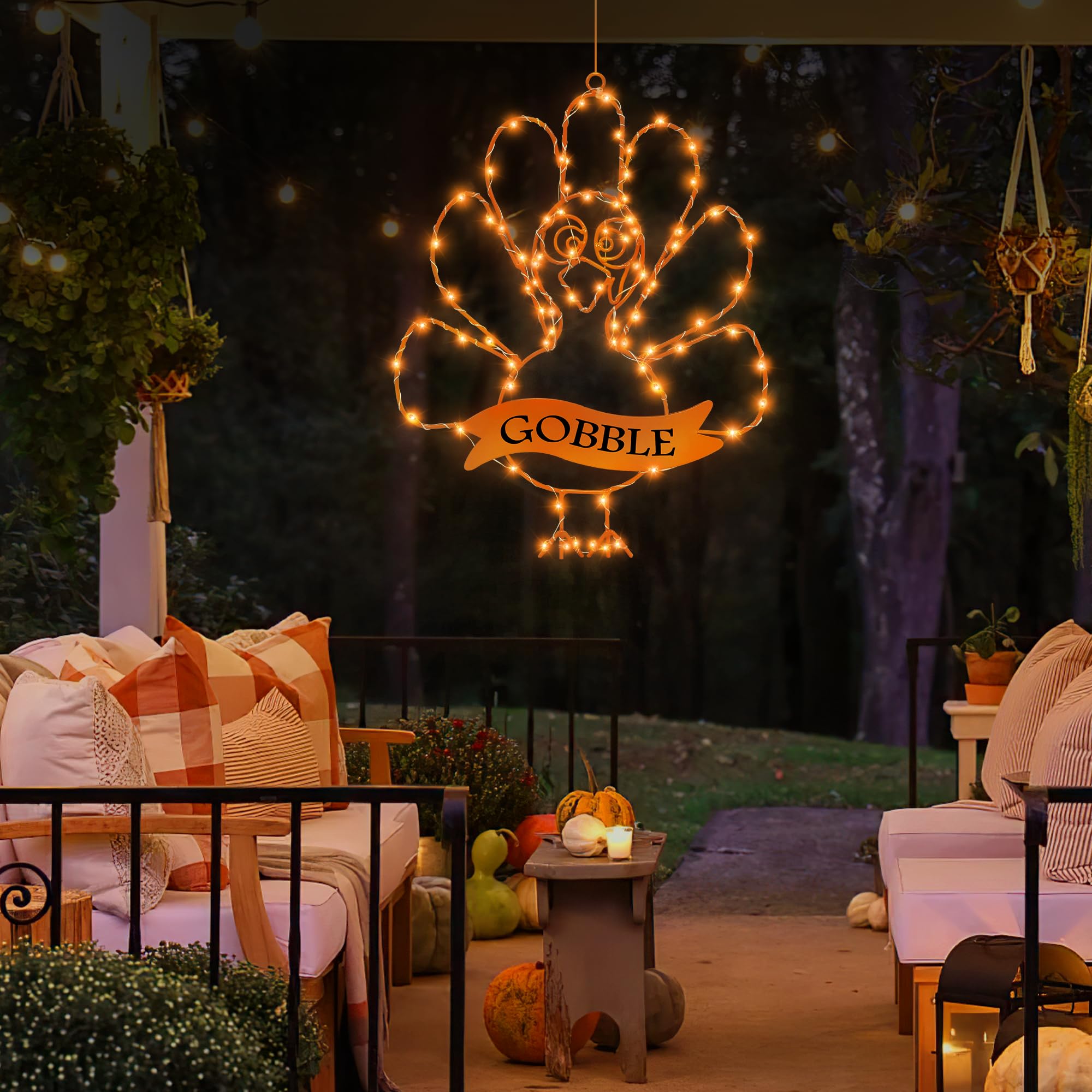 [Timer & 8 Modes] Thanksgiving Turkey Decorations Window Lights, Thanksgiving Window Decorations Silhouette Lights Orange Batter