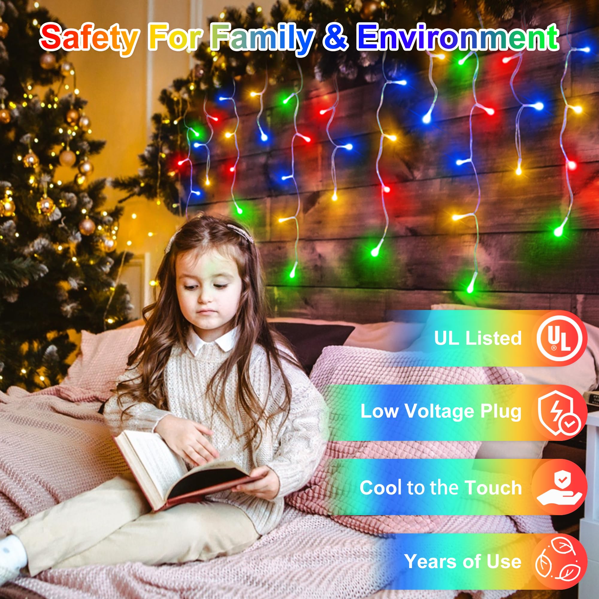 QUHUATU 1296 LED Christmas String Lights, 131ft with 288 Drops, 8 Modes, Waterproof, Multicolor