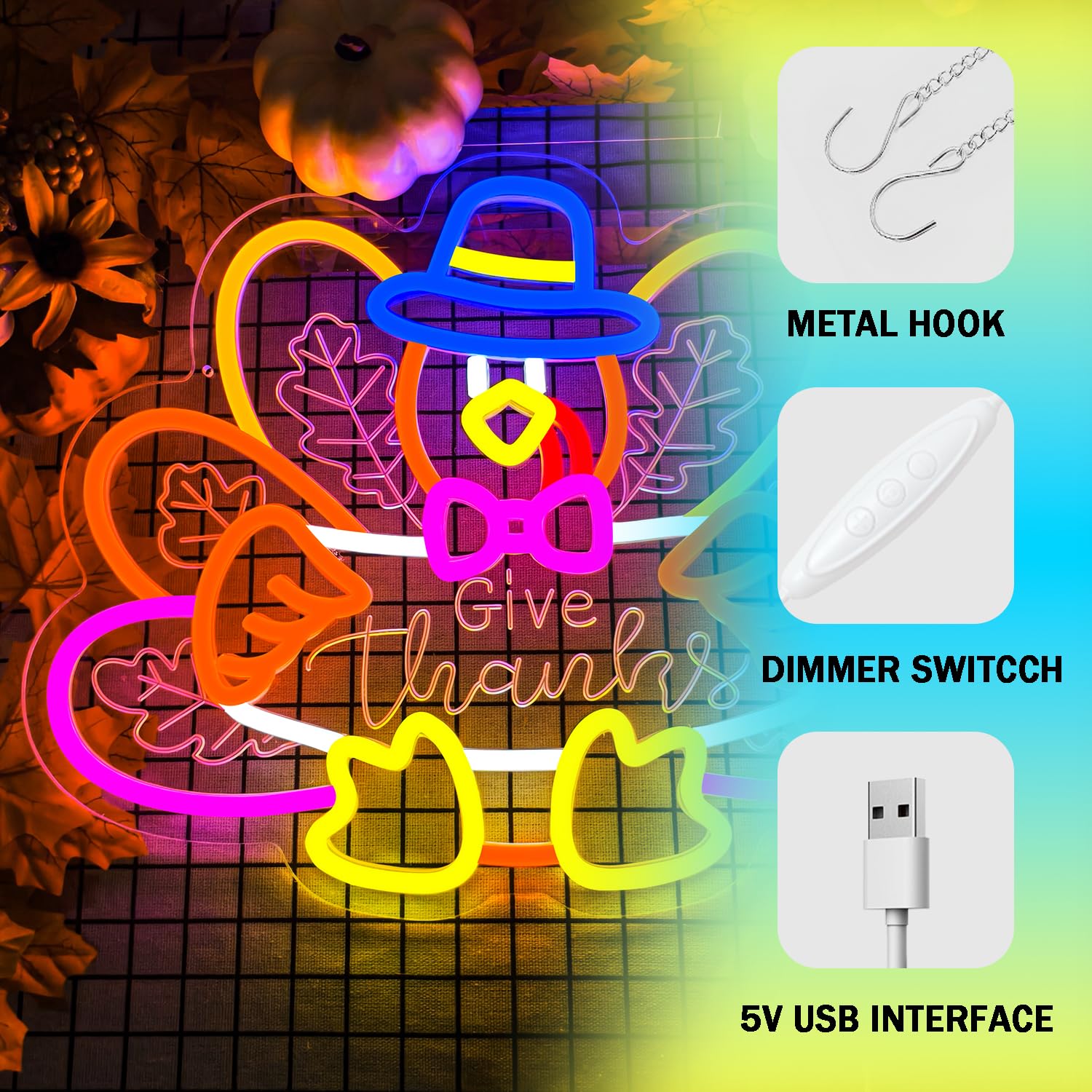 Turkey Neon Sign Thanksgiving Neon Sign Dimmable Thanksgiving Neon Light For Wall Decor Turkey Neon Light For Home Party Holiday Gift