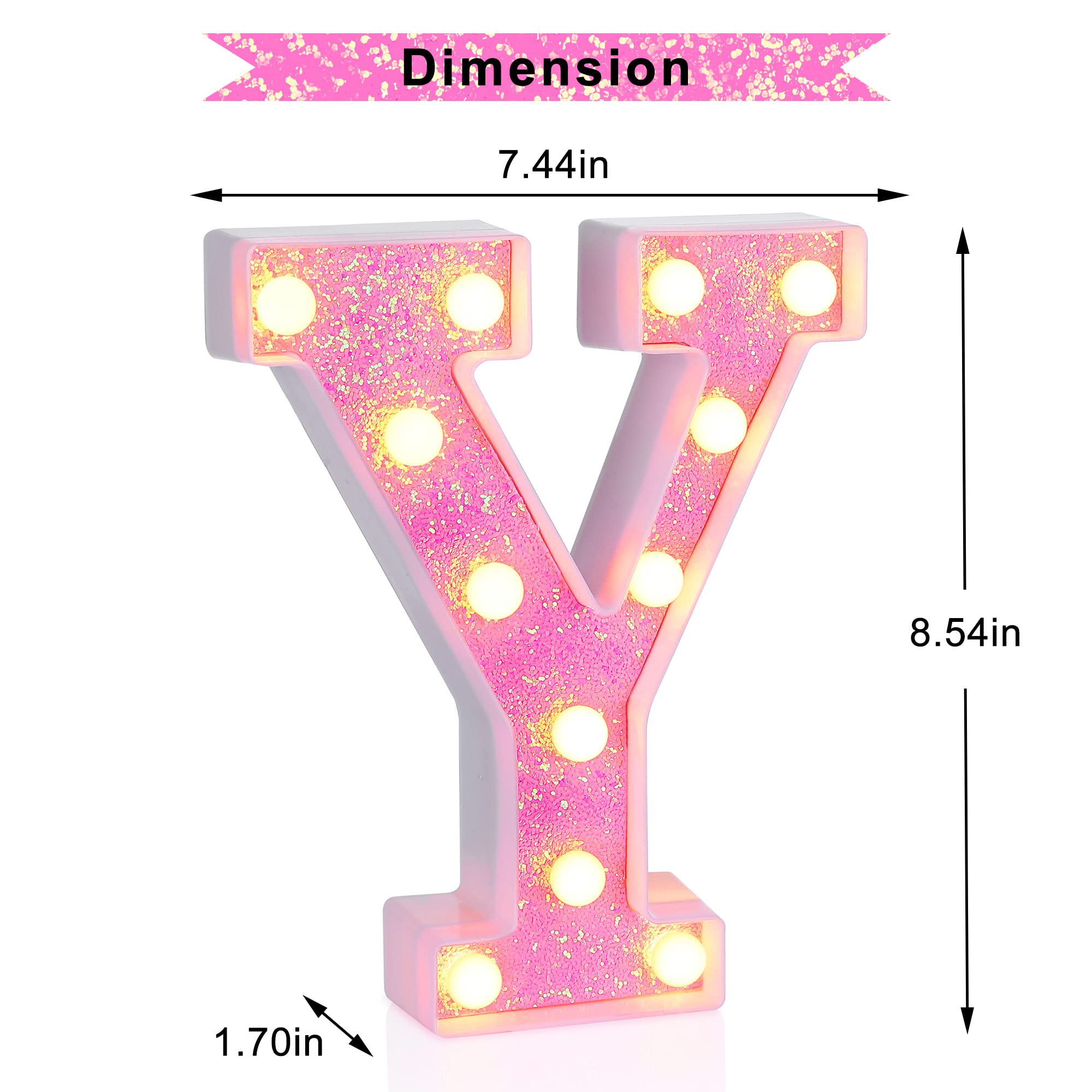 Foaky LED Letter Lights Sign - Pink Glitter Alphabet, Battery Powered Night Light for Parties and Decorations