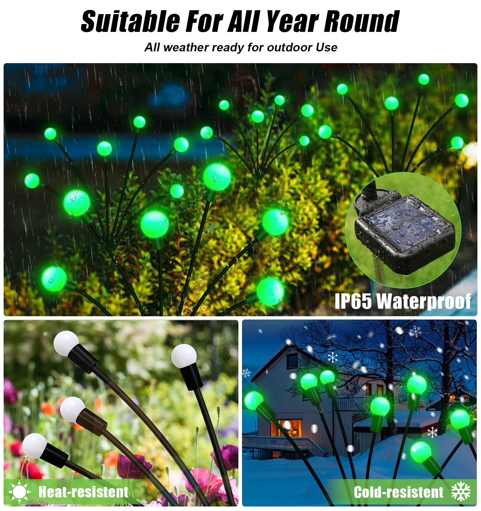 ZFNN Solar Firefly Lights, 4 Pack 24 LED Green Garden Decor, Outdoor Waterproof for Yard and Pathway, Model GreenYHC-4pack