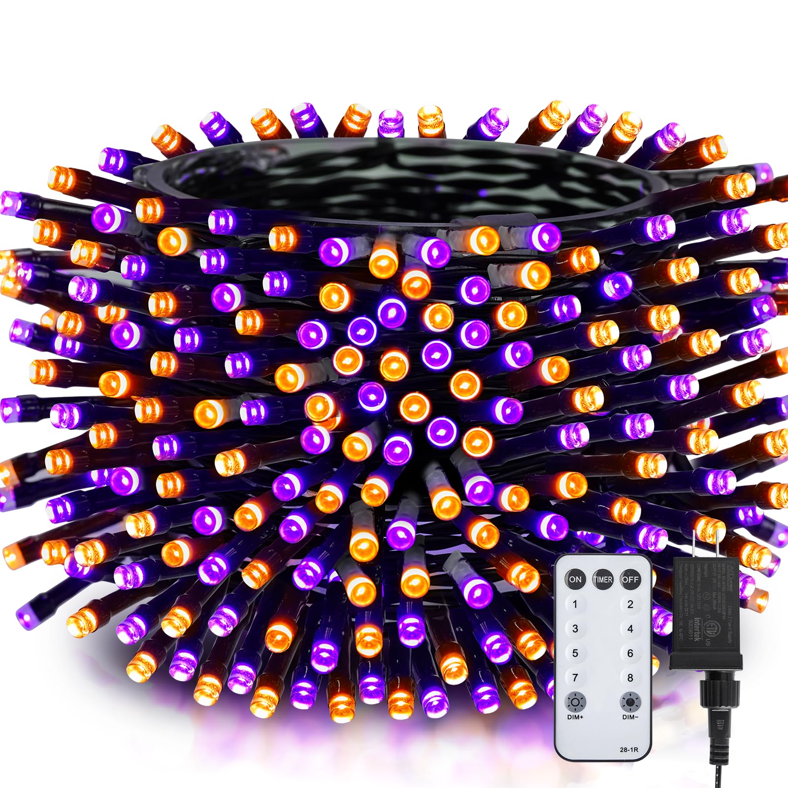 Minetom 196FT Purple & Orange Halloween Lights, 600 LED Halloween Fairy String Lights with 8 Modes, Plug in Orange Purple Hanging Twinkle Lights for Party Garden Bedroom Halloween Decorations