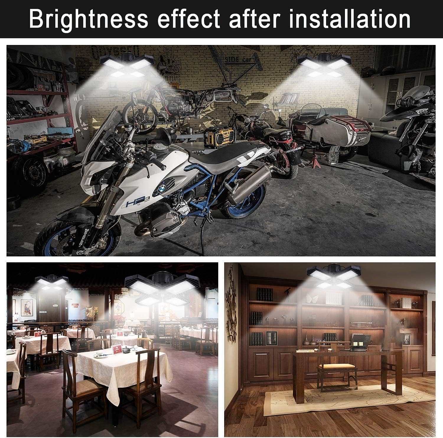 GMximo 4Pack LED Garage Lights 100W Deformable 10000lm E26 6000K with 4 Adjustable Panels