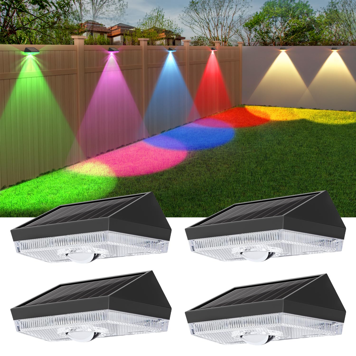 Ellasay Solar Fence Lights Outdoor: Solar Powered Deck Light - 10 Lighting Modes with RGB - Waterproof IP65 - Led Lens Wall Deco
