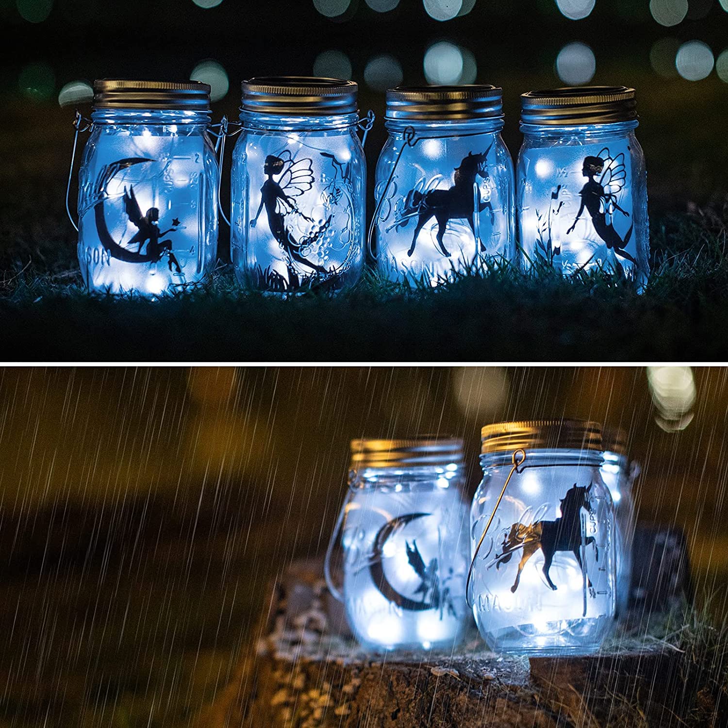 Yeuago 8 Pack Fairy Star Firefly Jar Lids Lights,Solar Fairy String Lids Lights(No Jars),Waterproof Lantern Mason String Solar L