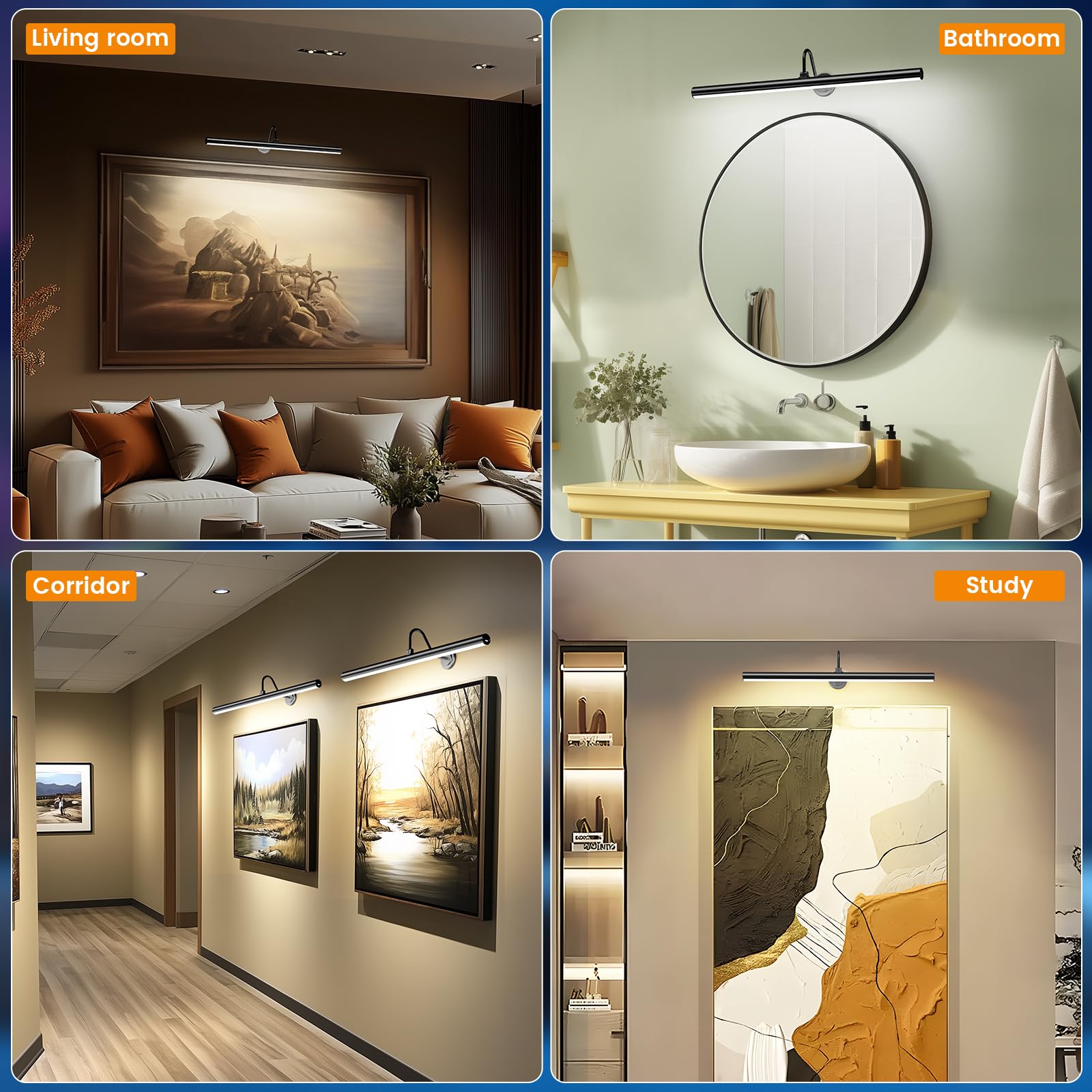 Bridika 2 Pack 23.6In Picture Lights For Wall Battery Operated With Remote, 3 Color Modes And Dimmable Art Lighting For Painting