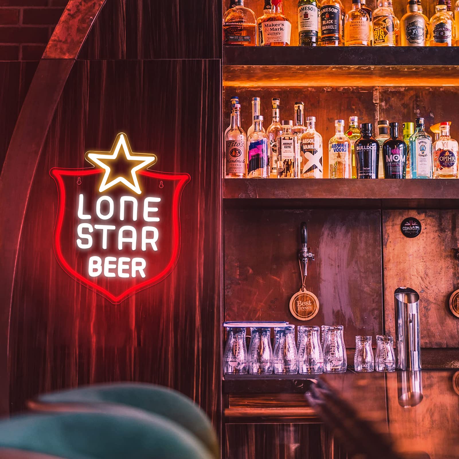 JFLLamp Neon Sign - Lone Star Wall Decor, 15x12.2 Inch, Red/White/Warm White, LED, Suitable for Bedroom, Man Cave, Bar, Restaurant